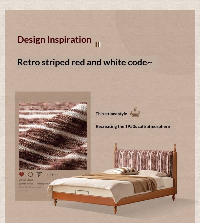 Ash Solid Wood Fabric Retro Edge Detachable Washable Soft Leaning Bed