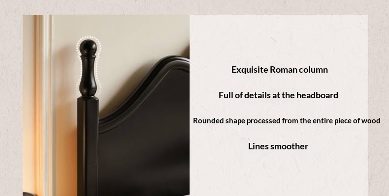 Rubberwood Solid Wood Bed American Retro Black Style