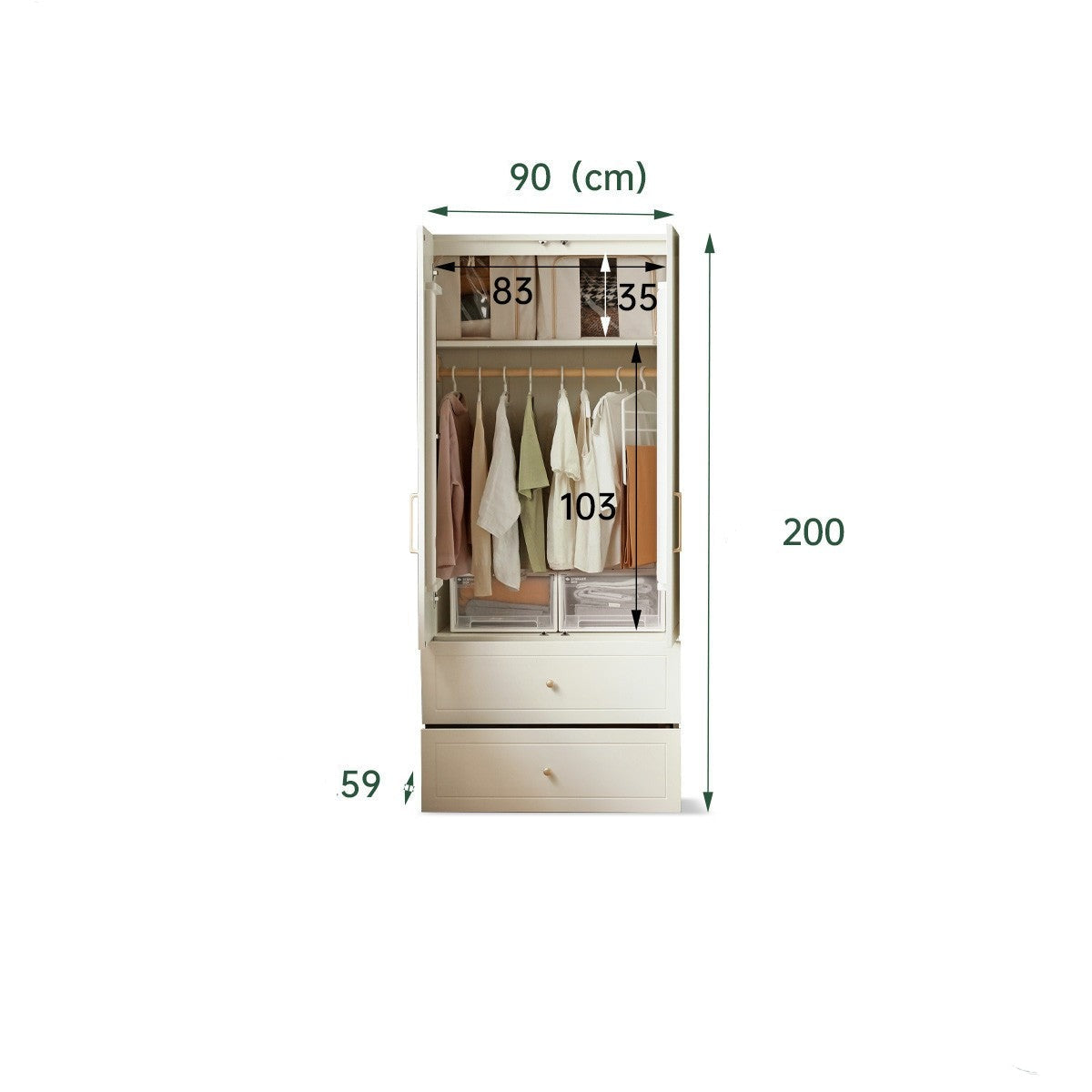 Pine solid wood wardrobe French cream style-