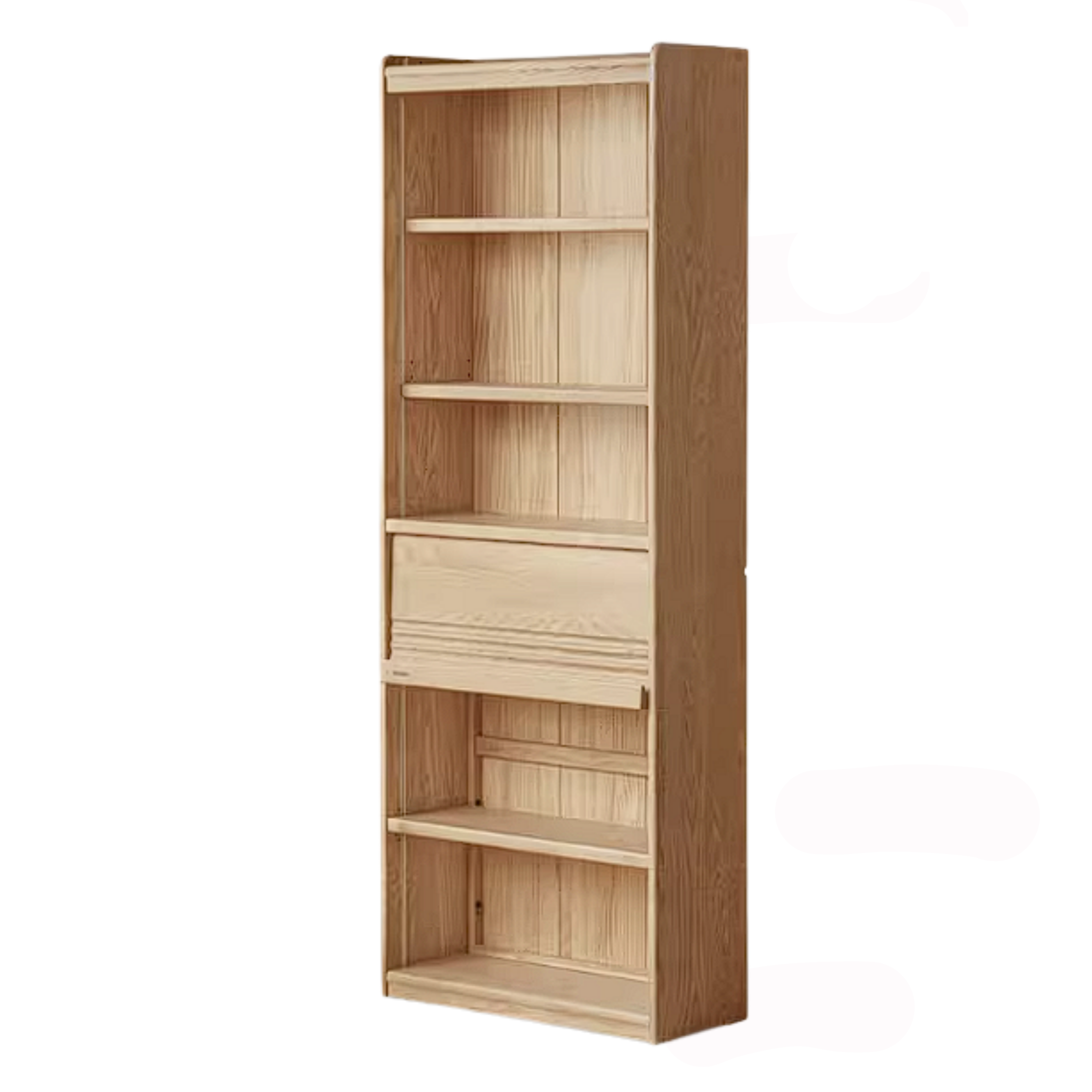 Ash Solid Wood Bookshelf with Wall Mounted Display Cabinet Design