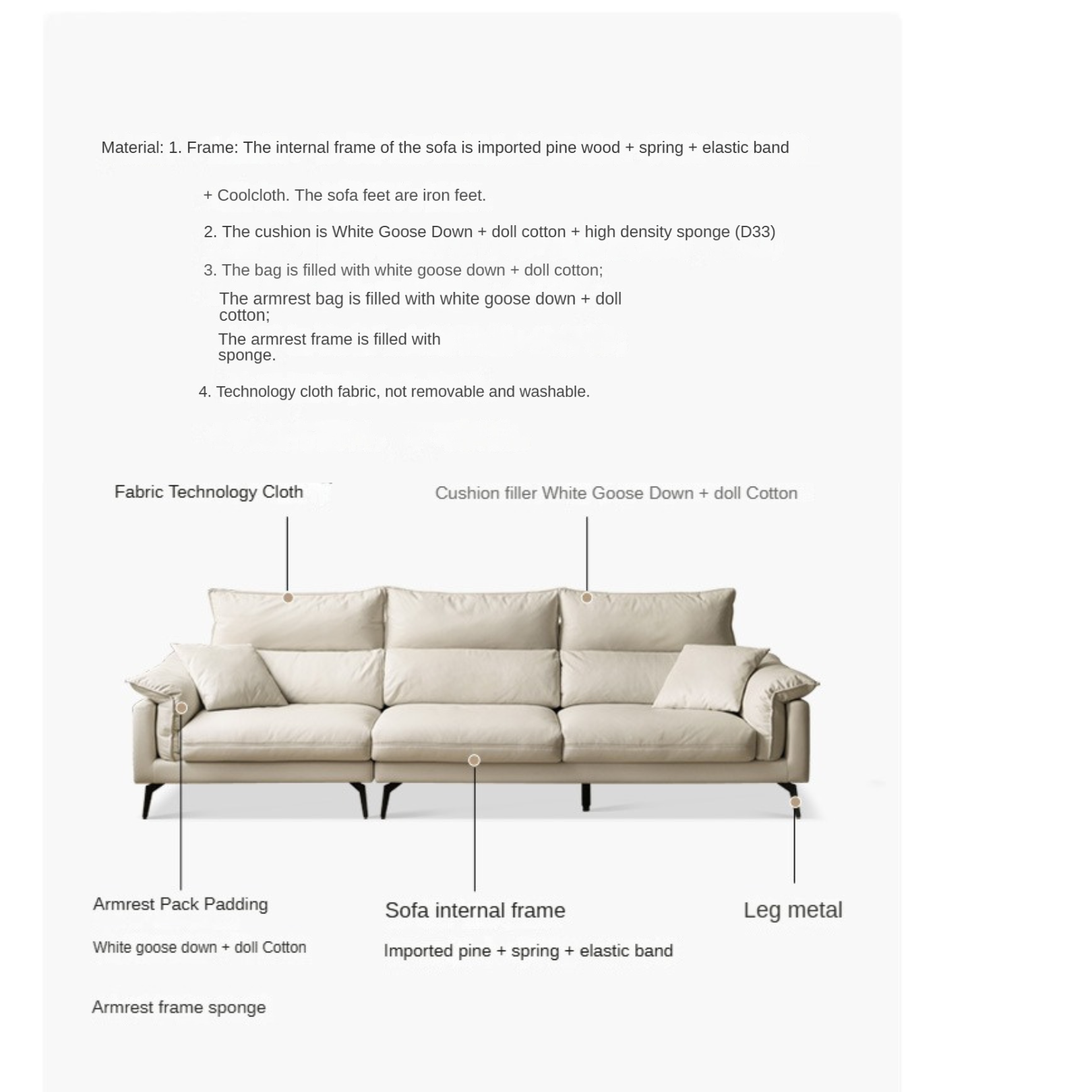 Technology Fabric Sofa Cream Style