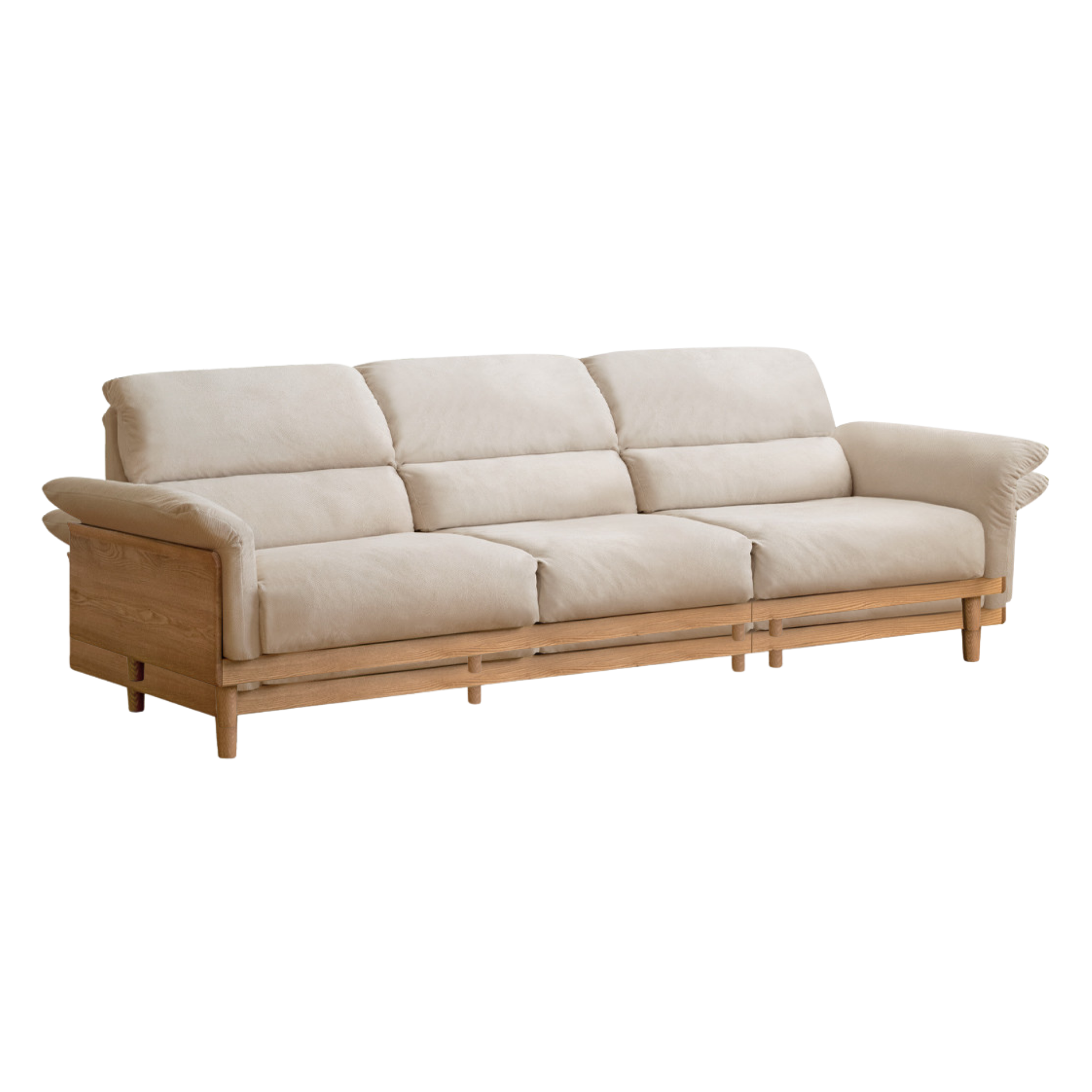 Oak Solid Wood Fabric Sofa, Couch with High Back Cushions, Durable Pet-Friendly Upholstery