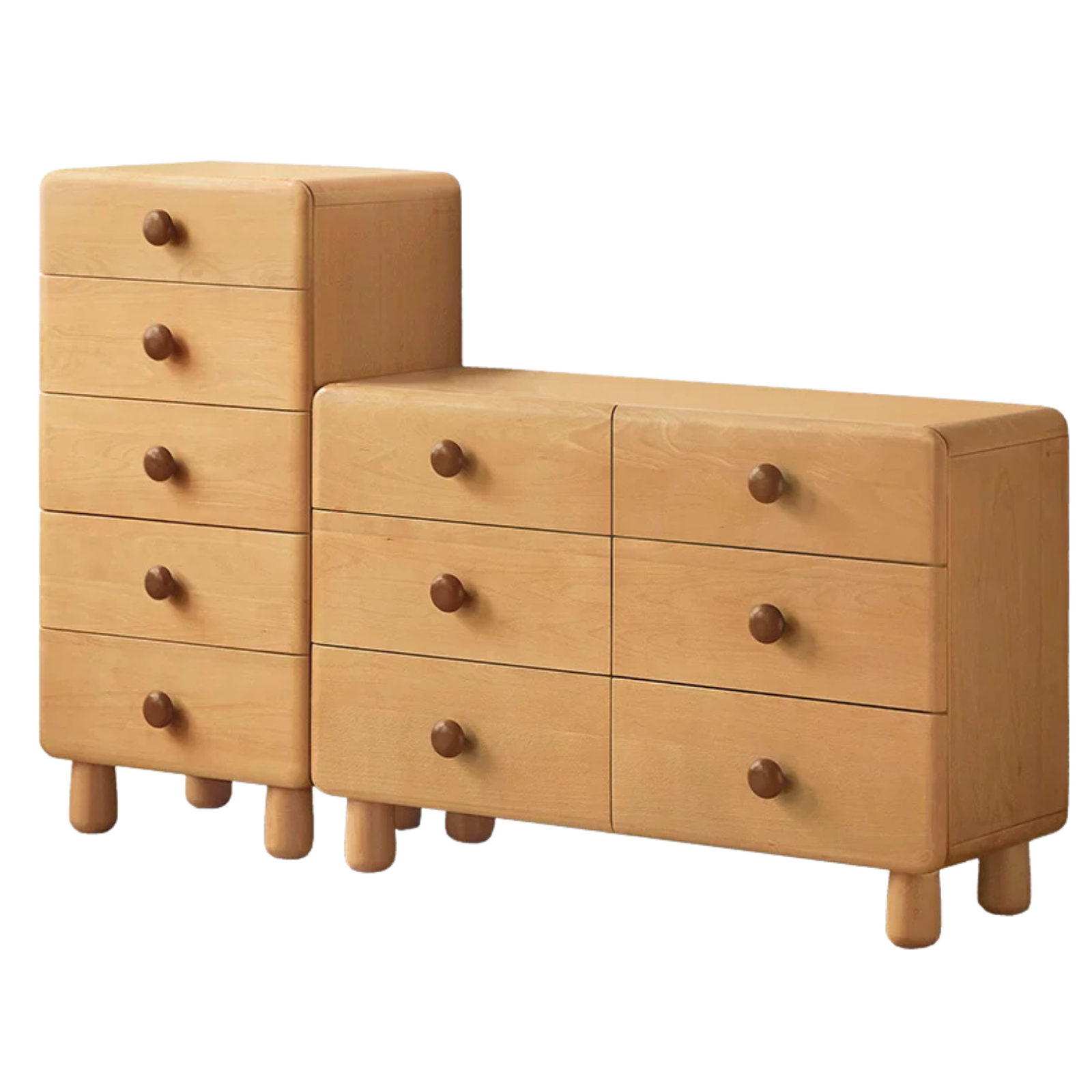 Beech Solid Wood, Solid RubberWood Kids Tall Dresser with Rounded Corners and Colorful Knobs