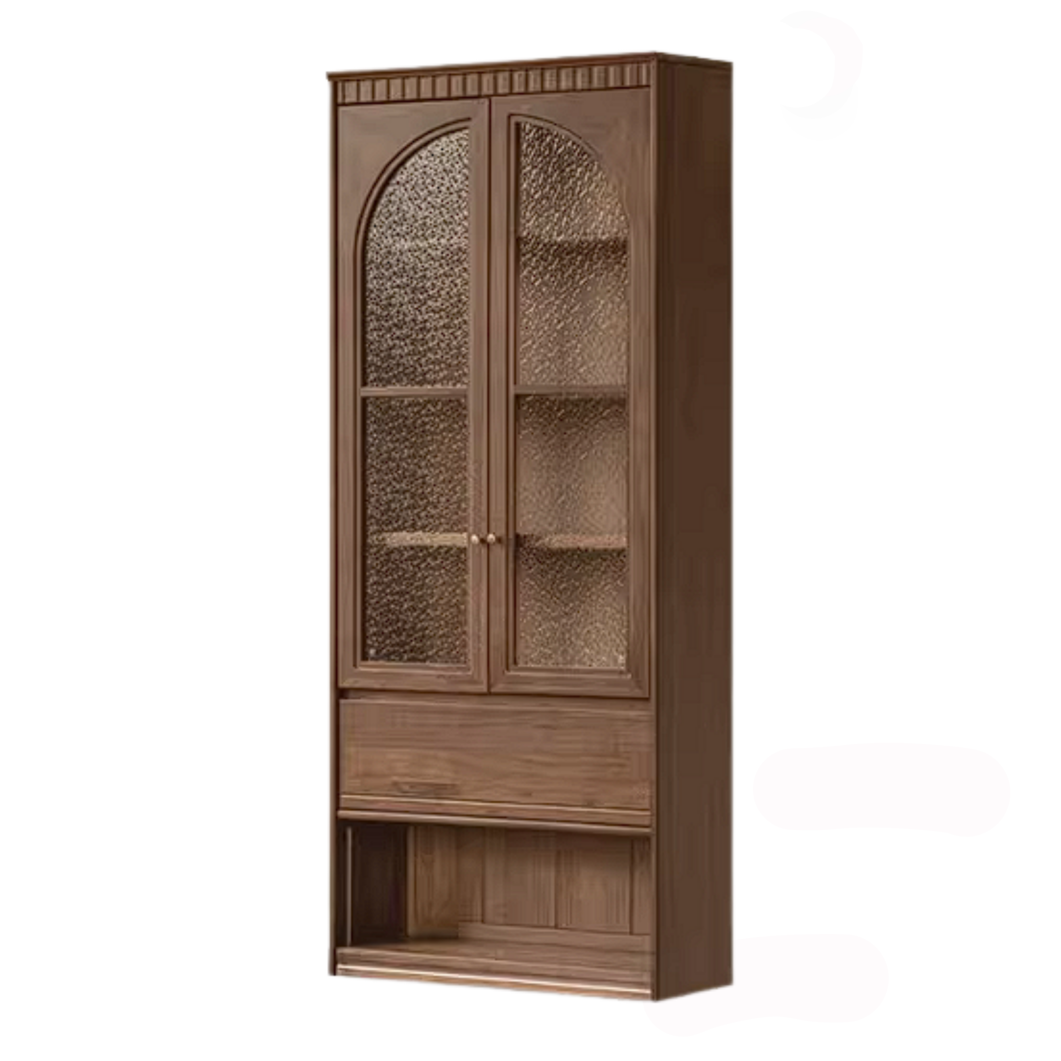 Black Walnut Solid Wood Bookcase with Booth Seating and Display Cabinet