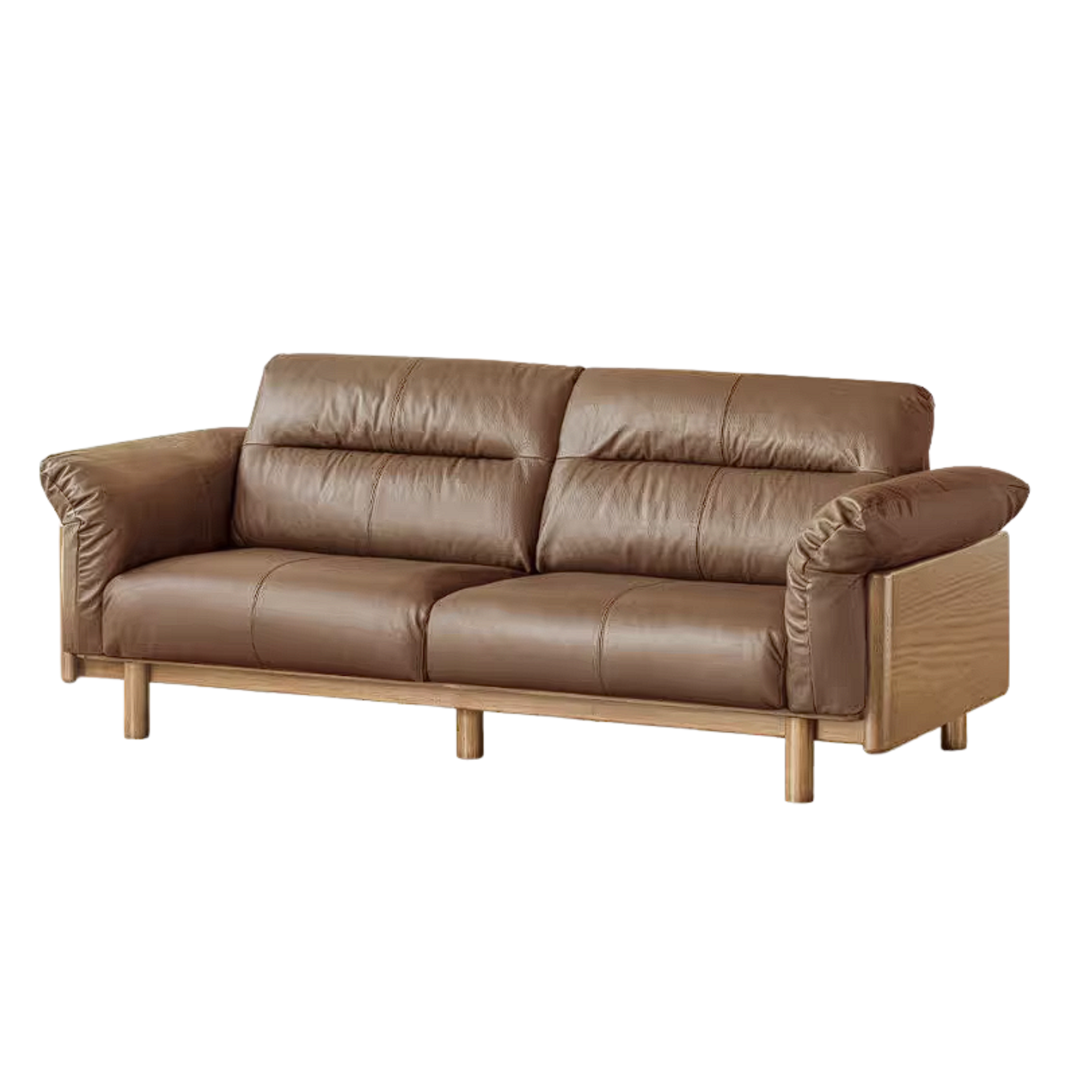 Oak Solid Wood Sofa with Wide Track Arms Genuine leather, fabric, removable and washable