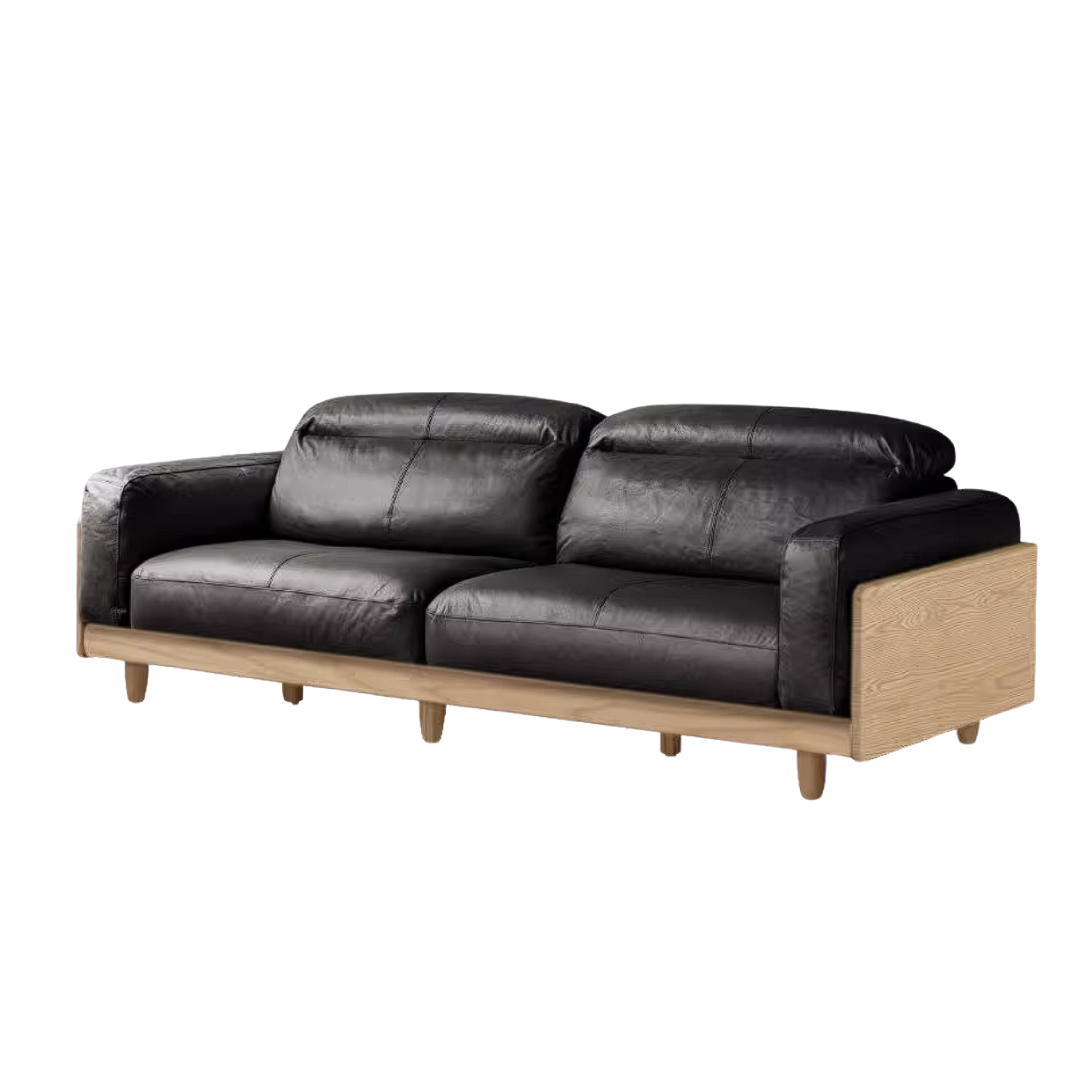 Ash Solid Wood Genuine leather Sofa with Solid Wood Frame and Adjustable Headrest