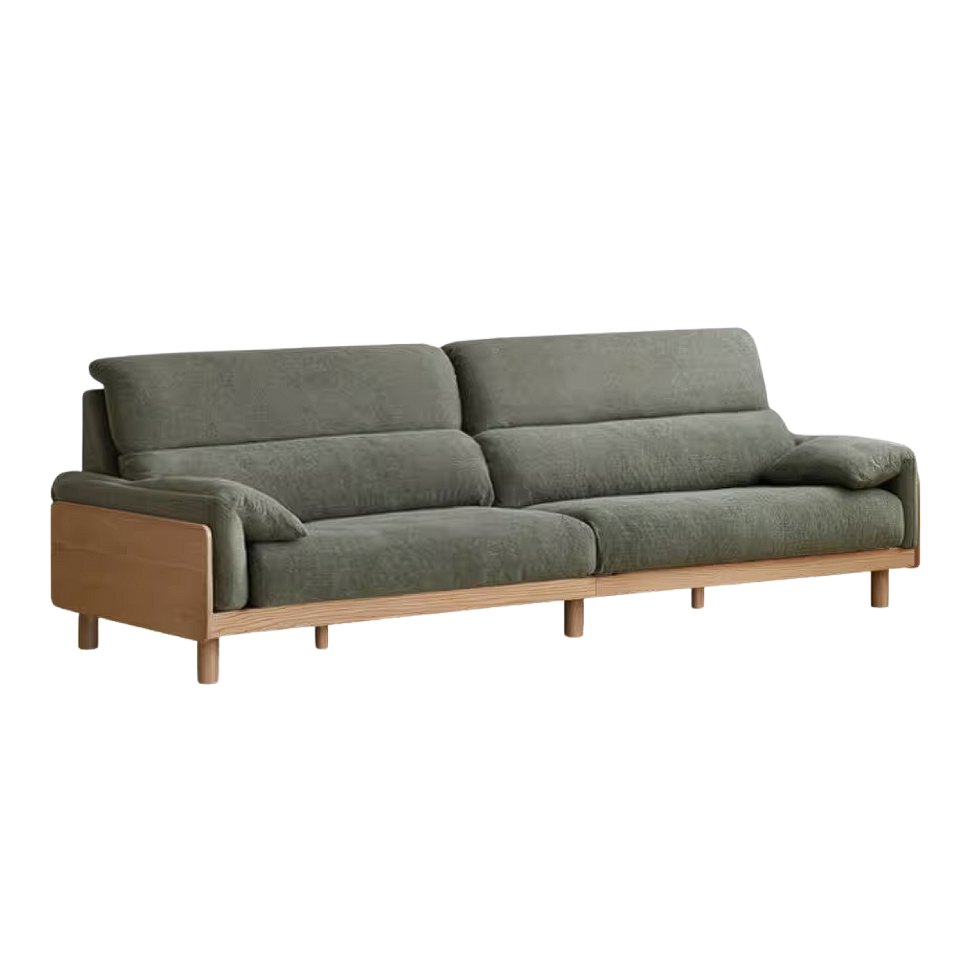 Oak, Ash Solid Wood Linen Sofa with Exposed Wood Base