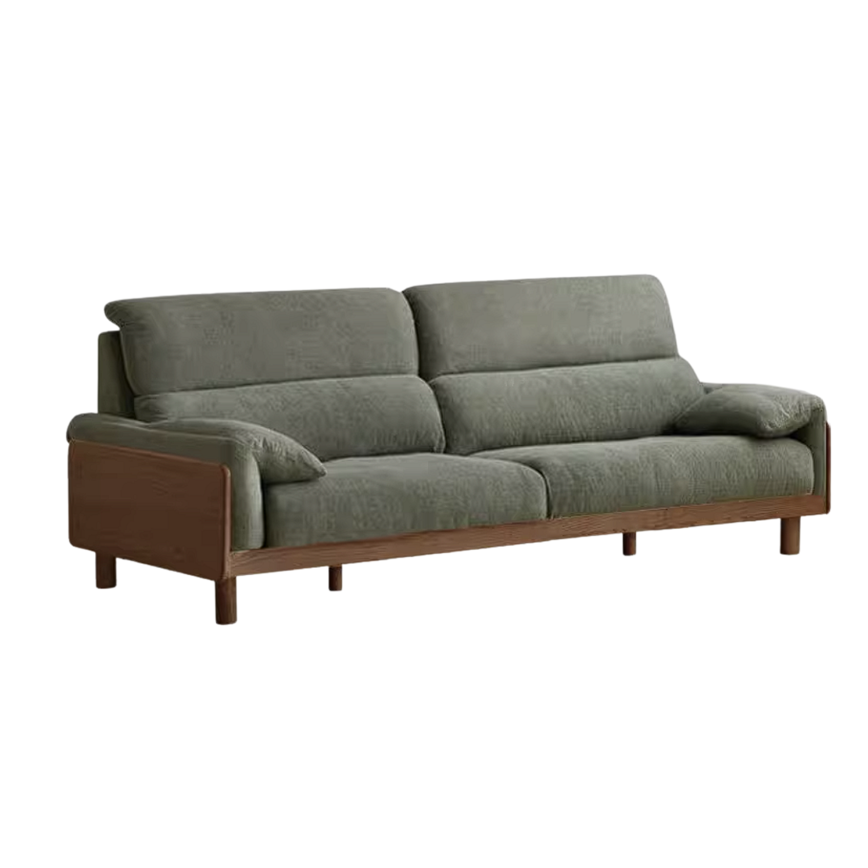 Ash Solid Wood Linen Sofa with Exposed Wood Base