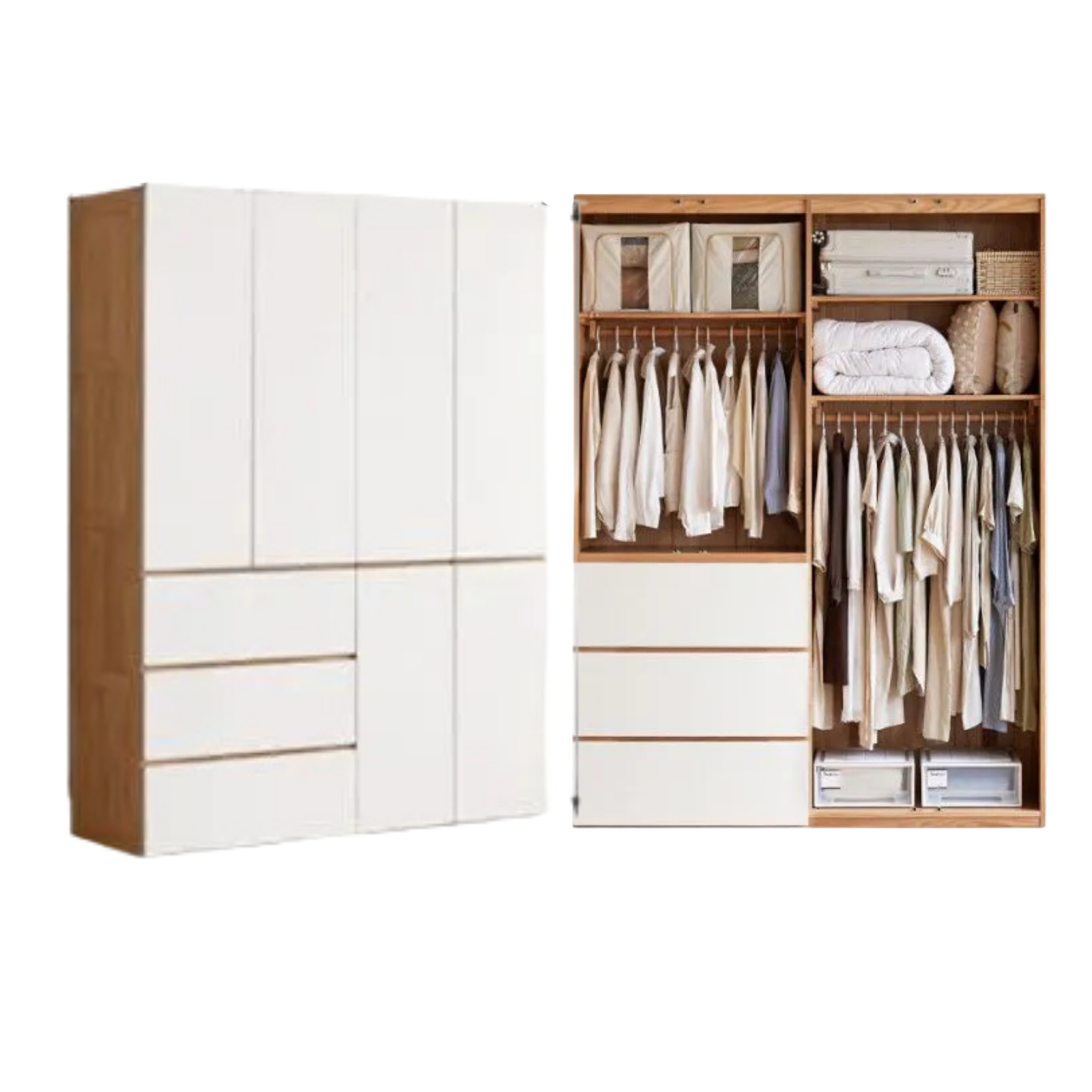 Oak Solid Wood Wardrobe with Double Doors