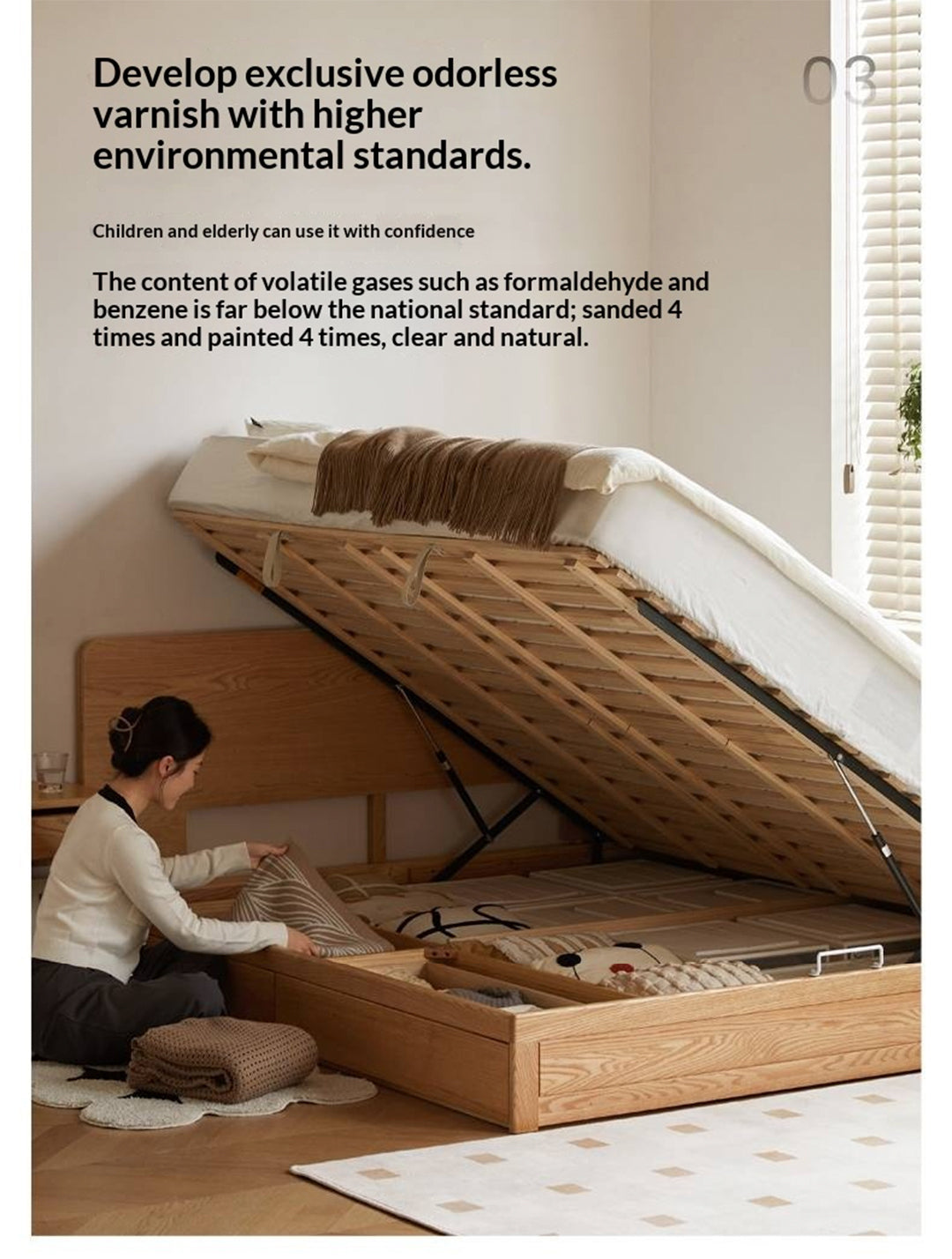 Oak, Ash, Rubberwood Solid Wood Box Bed, Platform Box Bed, Headboard-Free Bed