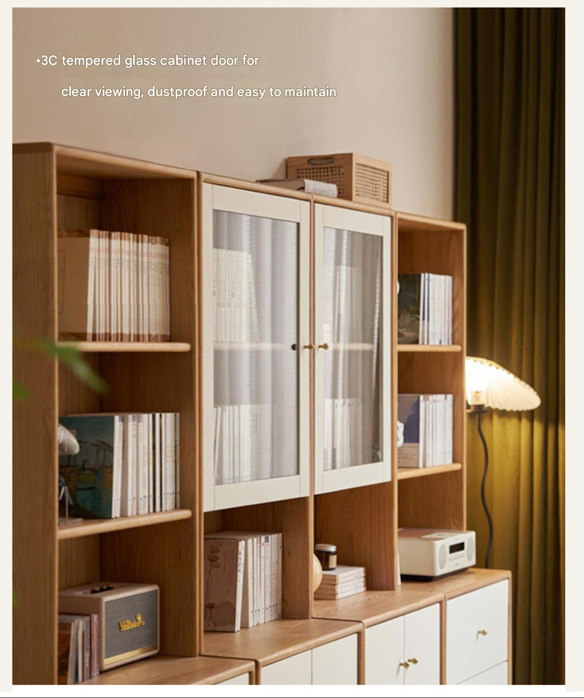 Oak Solid Wood, Solid Rubberwood Combination Bookcase