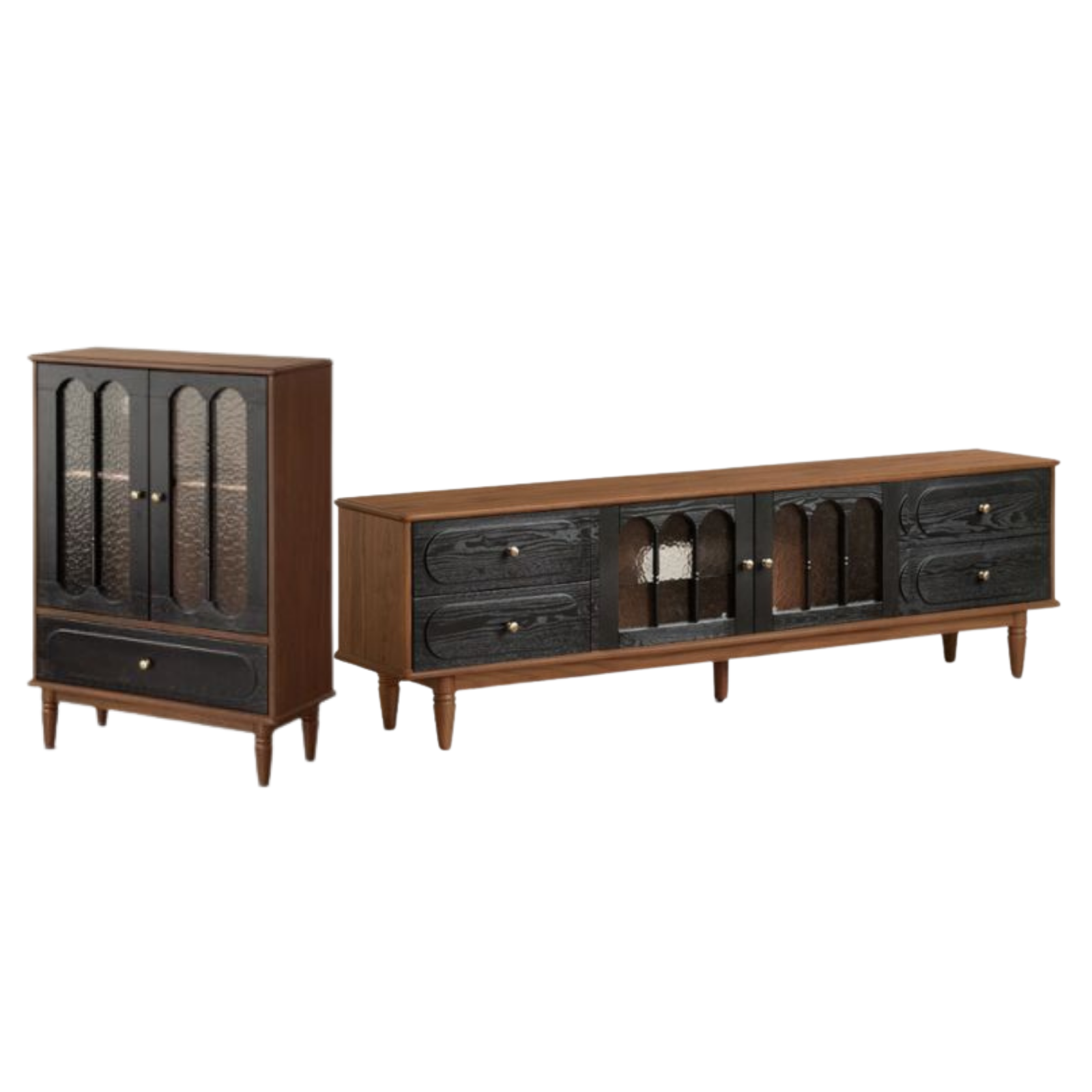 Black Walnut, Ash Solid Wood TV Cabinet with Integrated Storage, Vintage Style Floor Cabinet