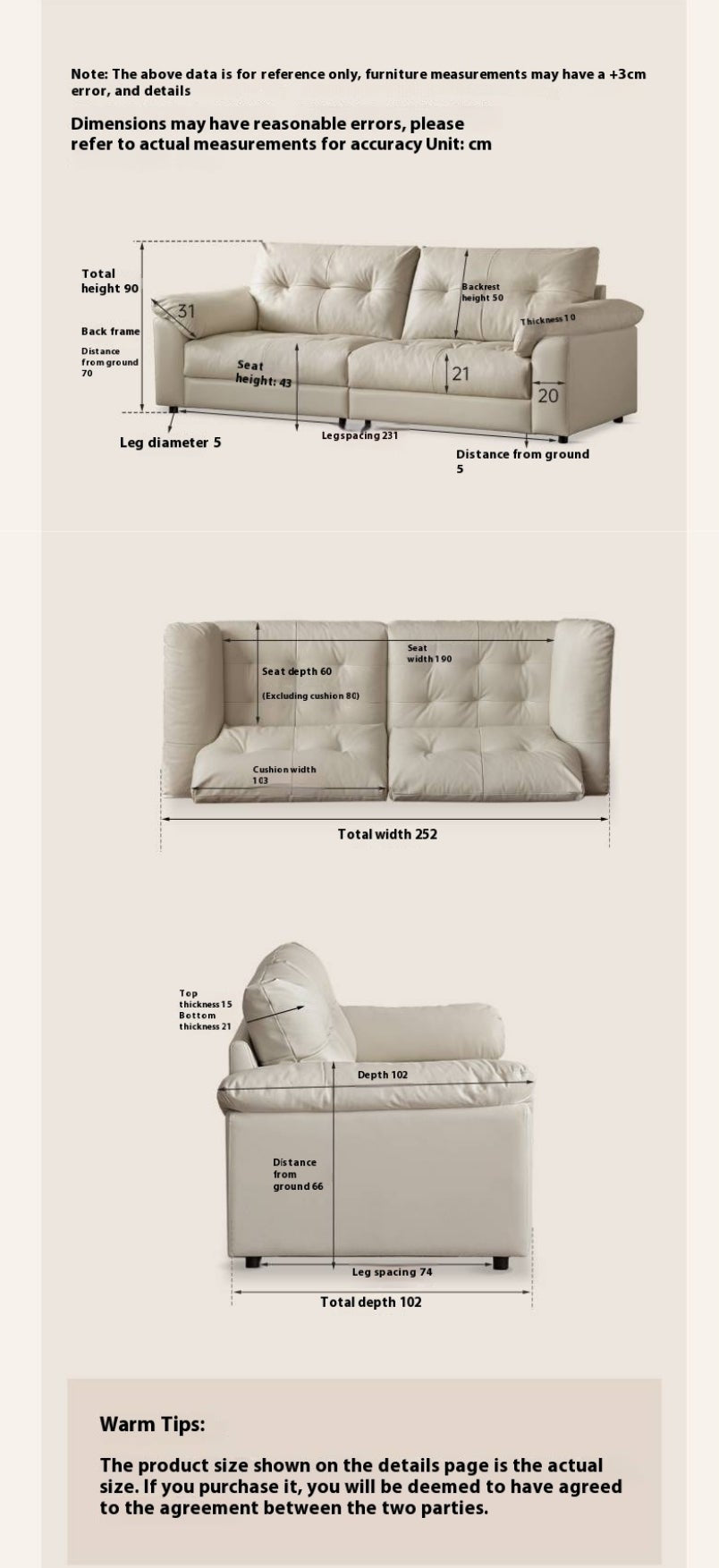 Genuine Top Grain Leather Sofa French Style “Cloud” Sofa