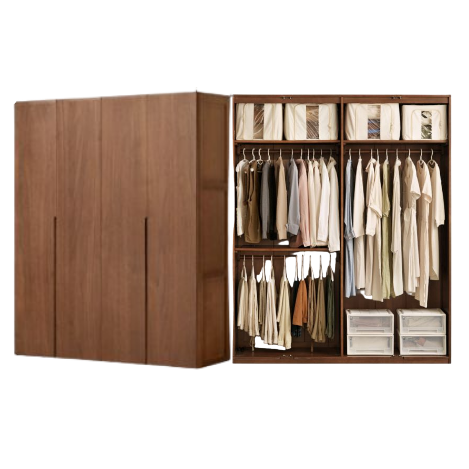 Black Walnut, Sandalwood Solid Wood Modern Style Wardrobe