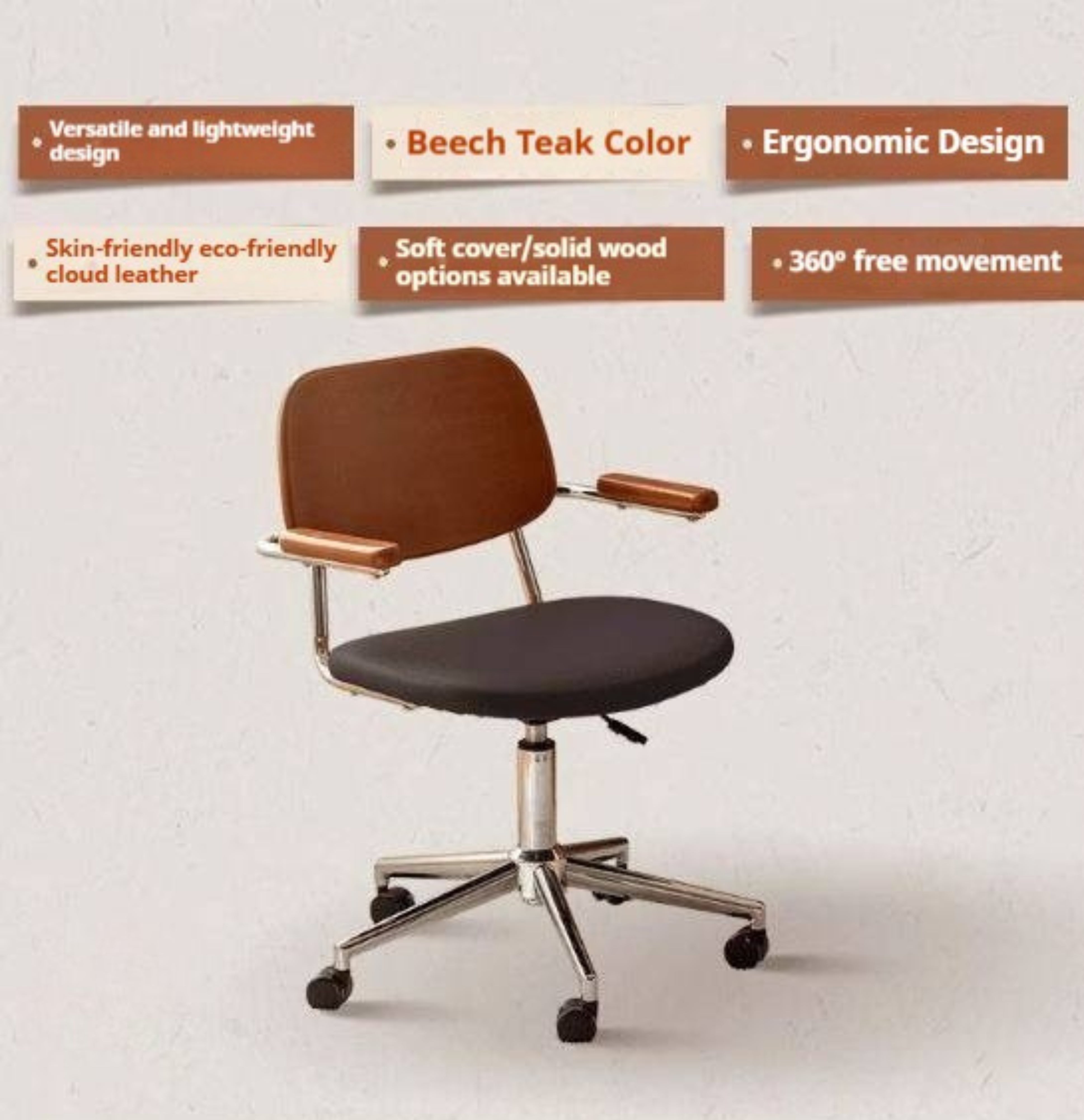 Beech Solid Wood Adjustable Office Chair, Bauhaus Style