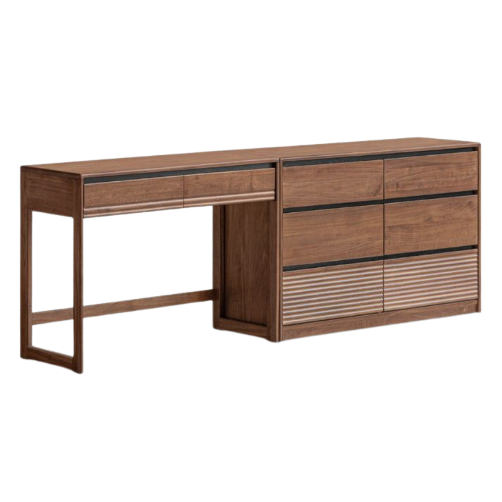 Black Walnut Solid Wood Vanity Desk and Dresser Combo, Italian Style