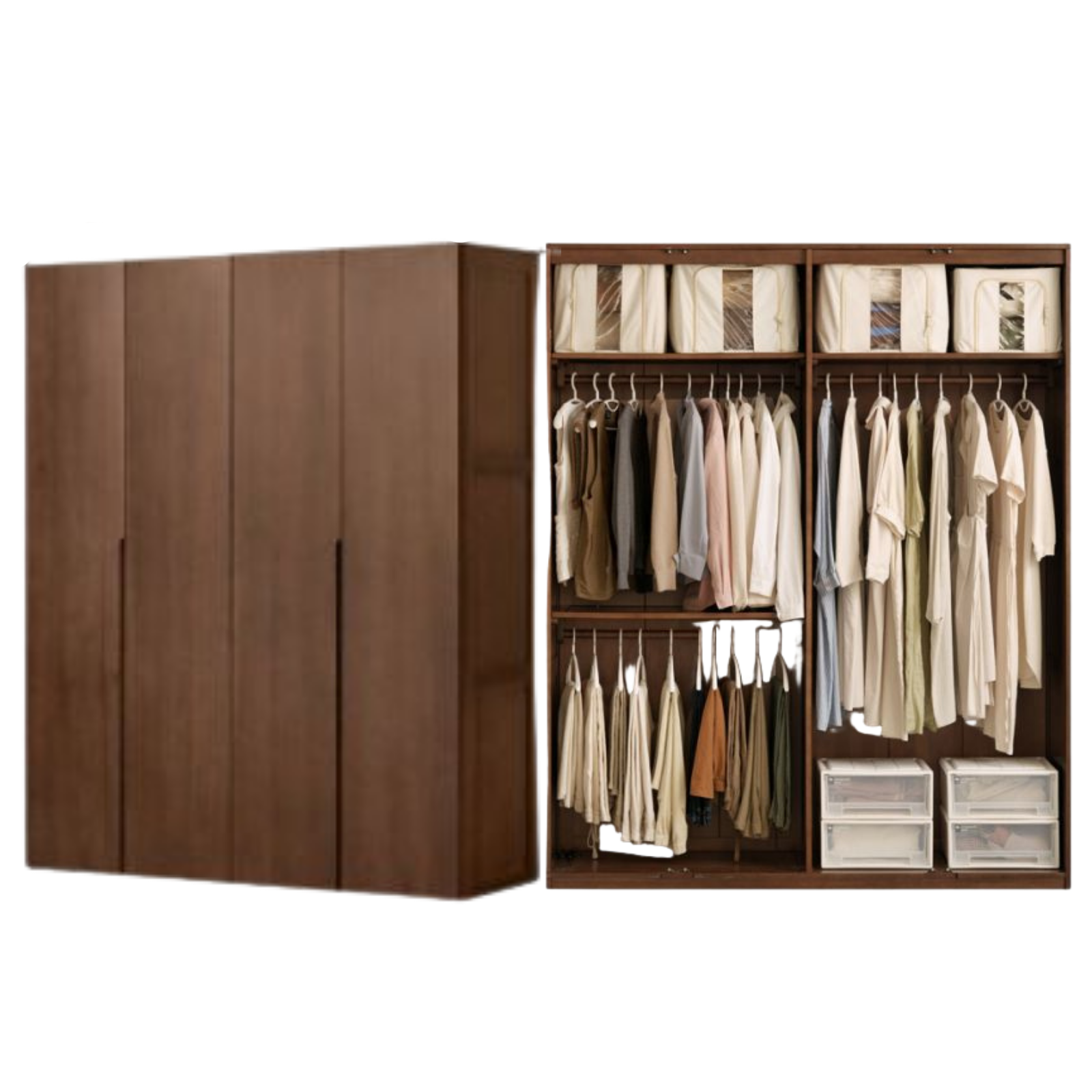 Black Walnut, Sandalwood Solid Wood Modern Style Wardrobe