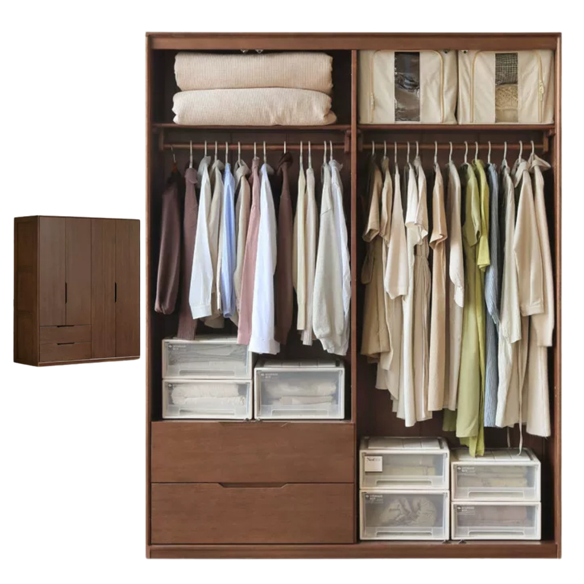 Black Walnut, Sandalwood Solid Wood Large Wardrobe