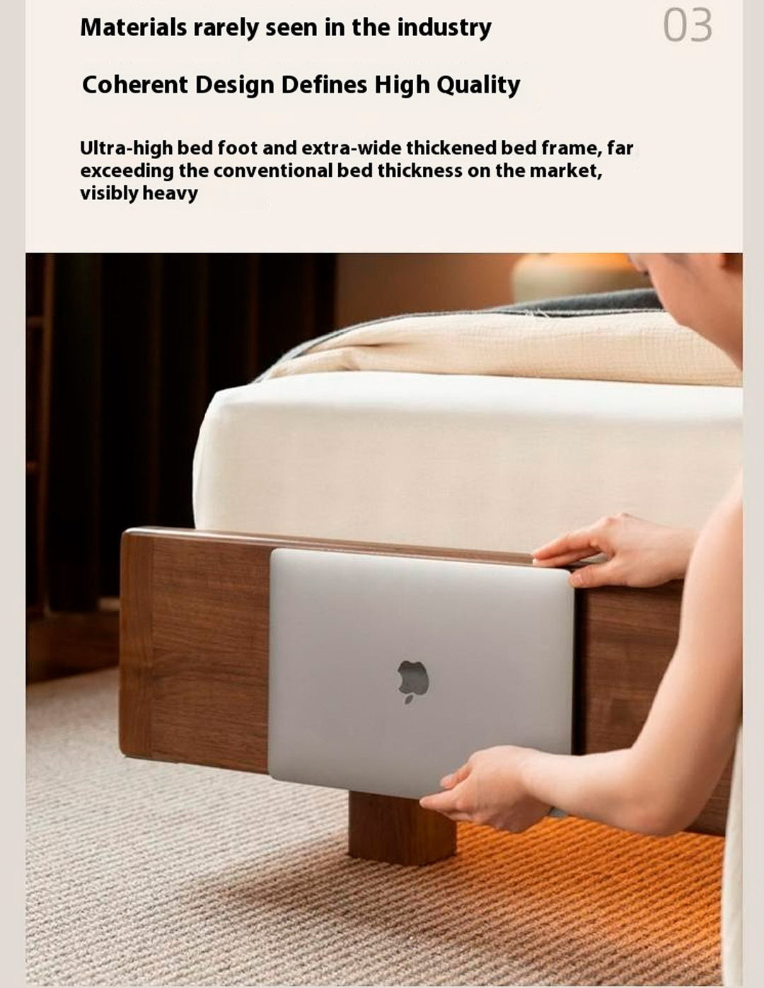 Black Walnut Solid Wood Italian Light Luxury Luminous Bed