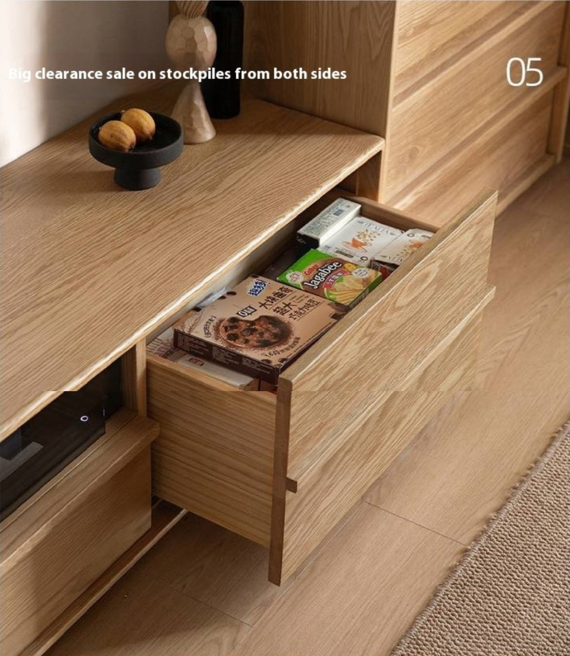 Oak, Ash Solid Wood Wabi-sabi Style TV Cabinet