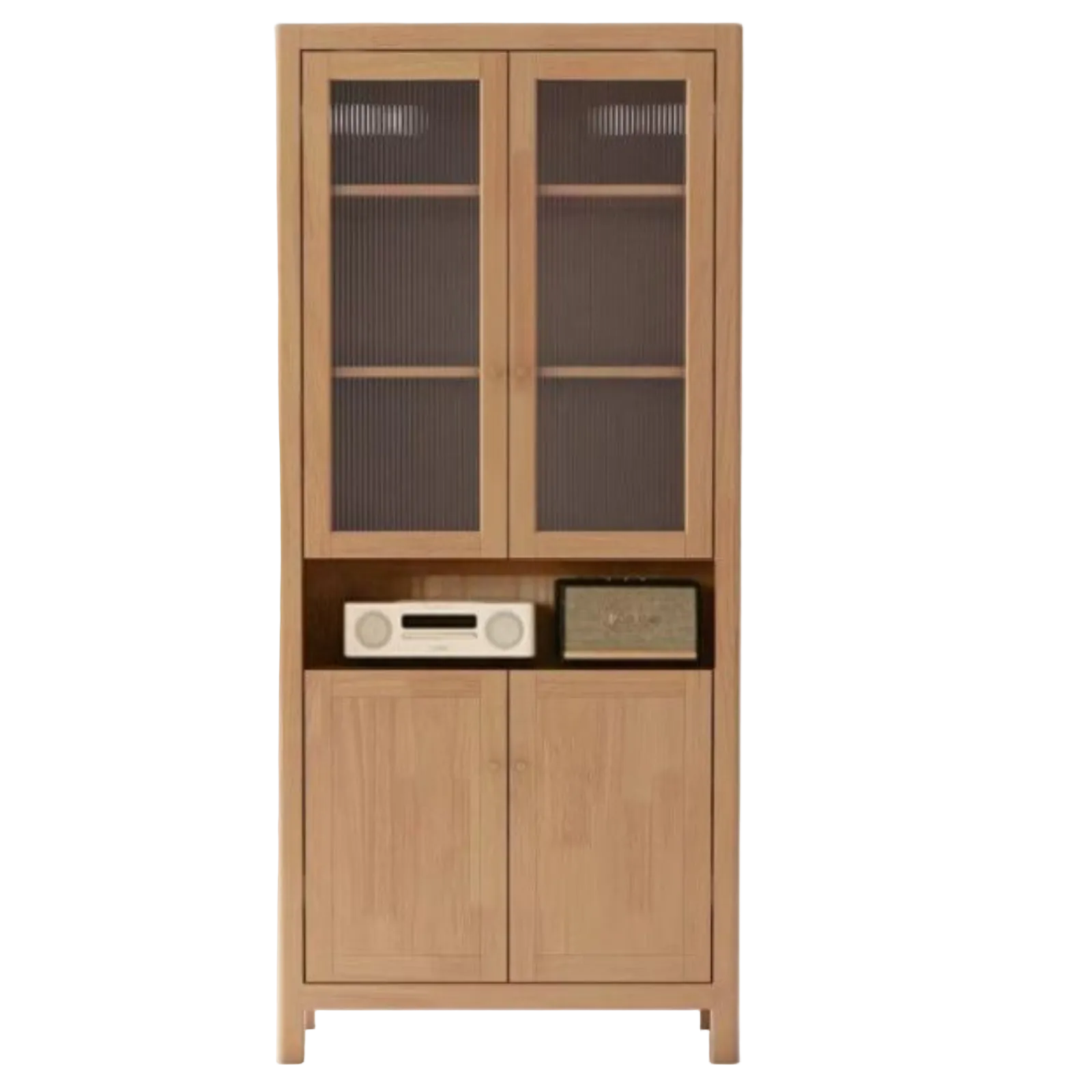 Solid Rubberwood Bookcase with Storage and Display Shelves