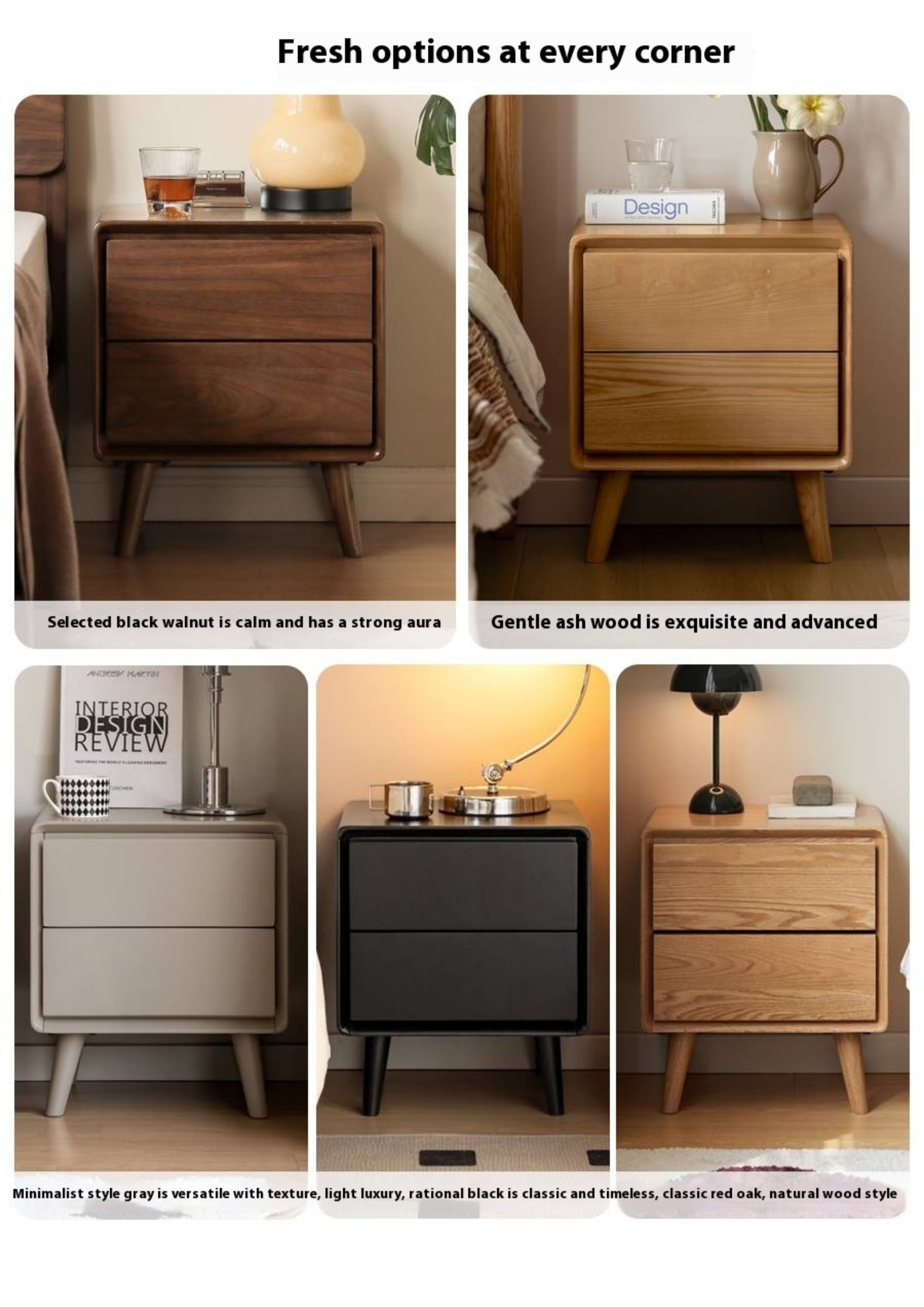 Ash, Oak Solid Wood Modern Nightshand