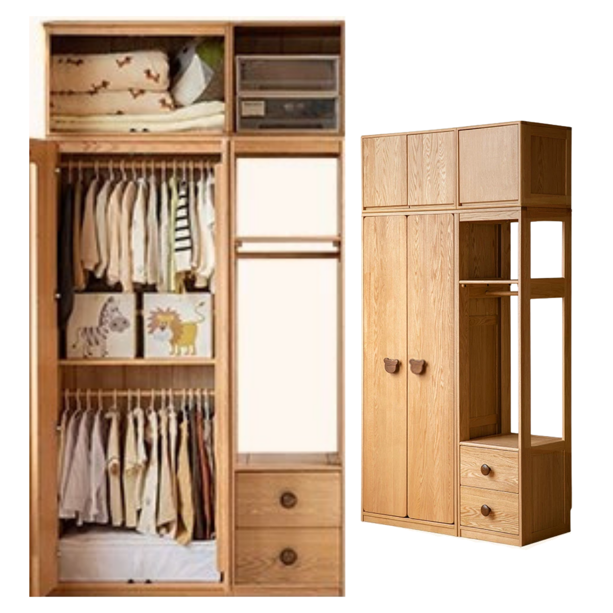 Oak Solid Wood Kids Wardrobe