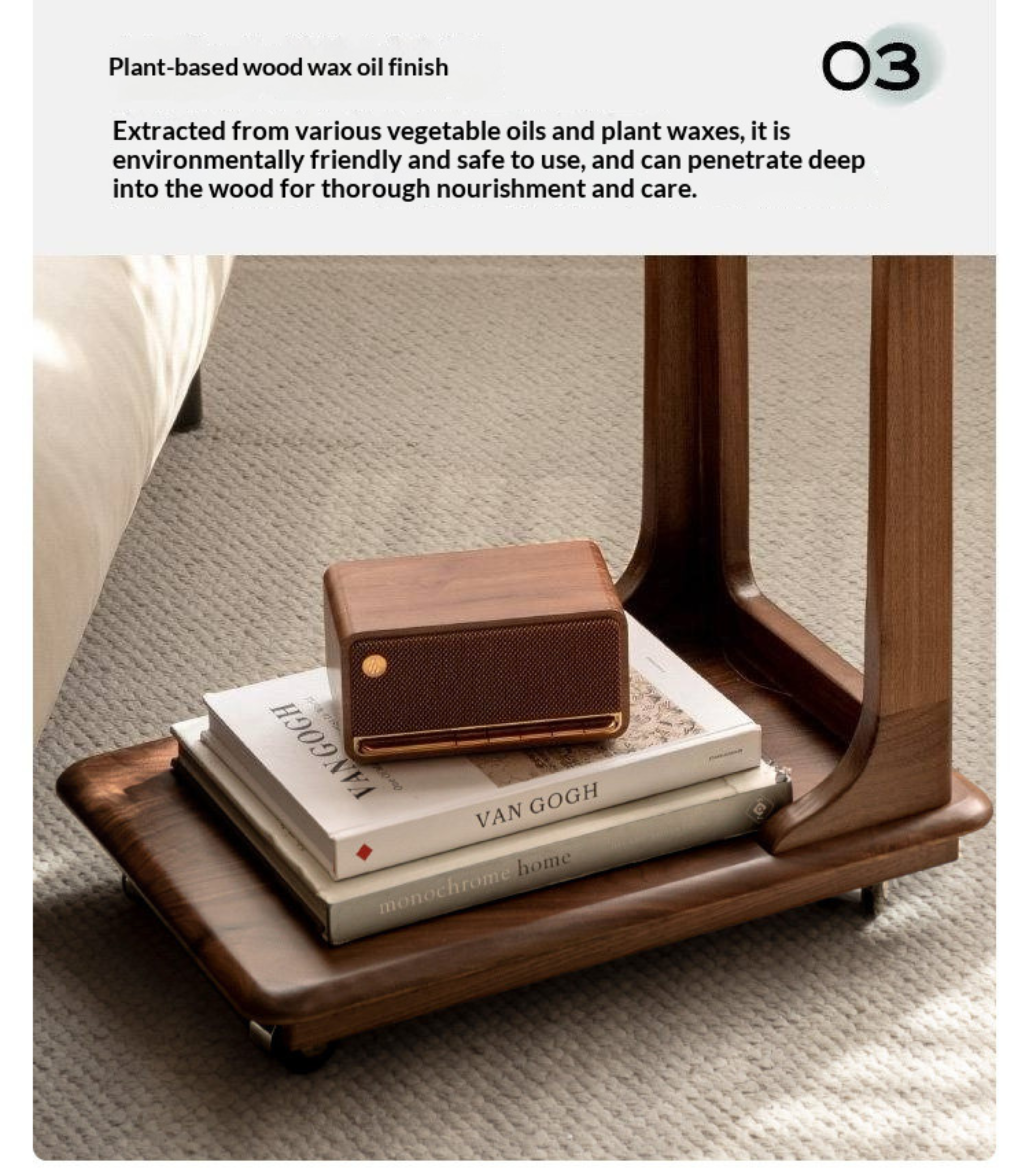 Sandalwood Solid Wood Movable Side Table Modern Aesthetic