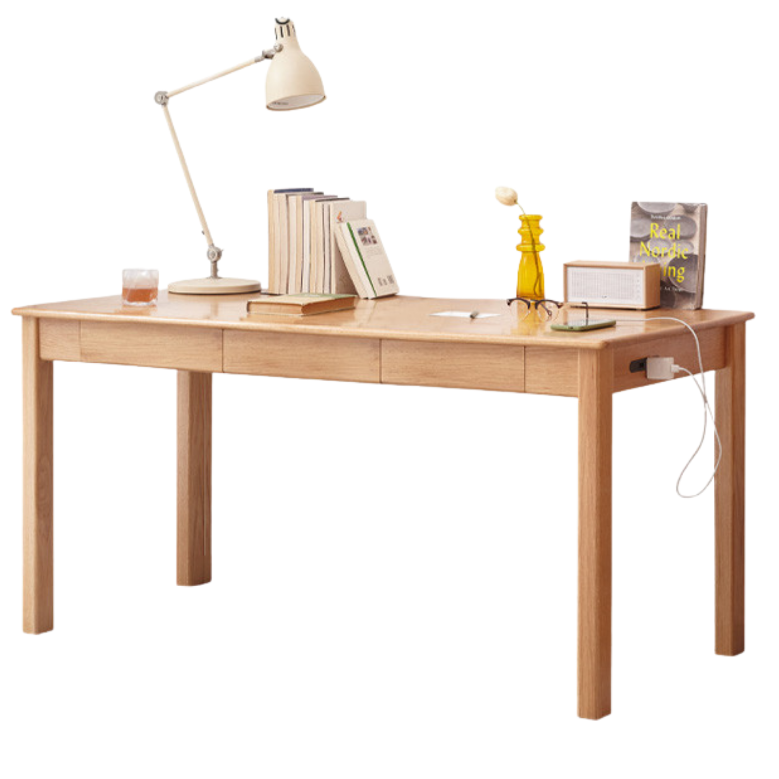 Oak, Ash Solid Wood USB Office Desk