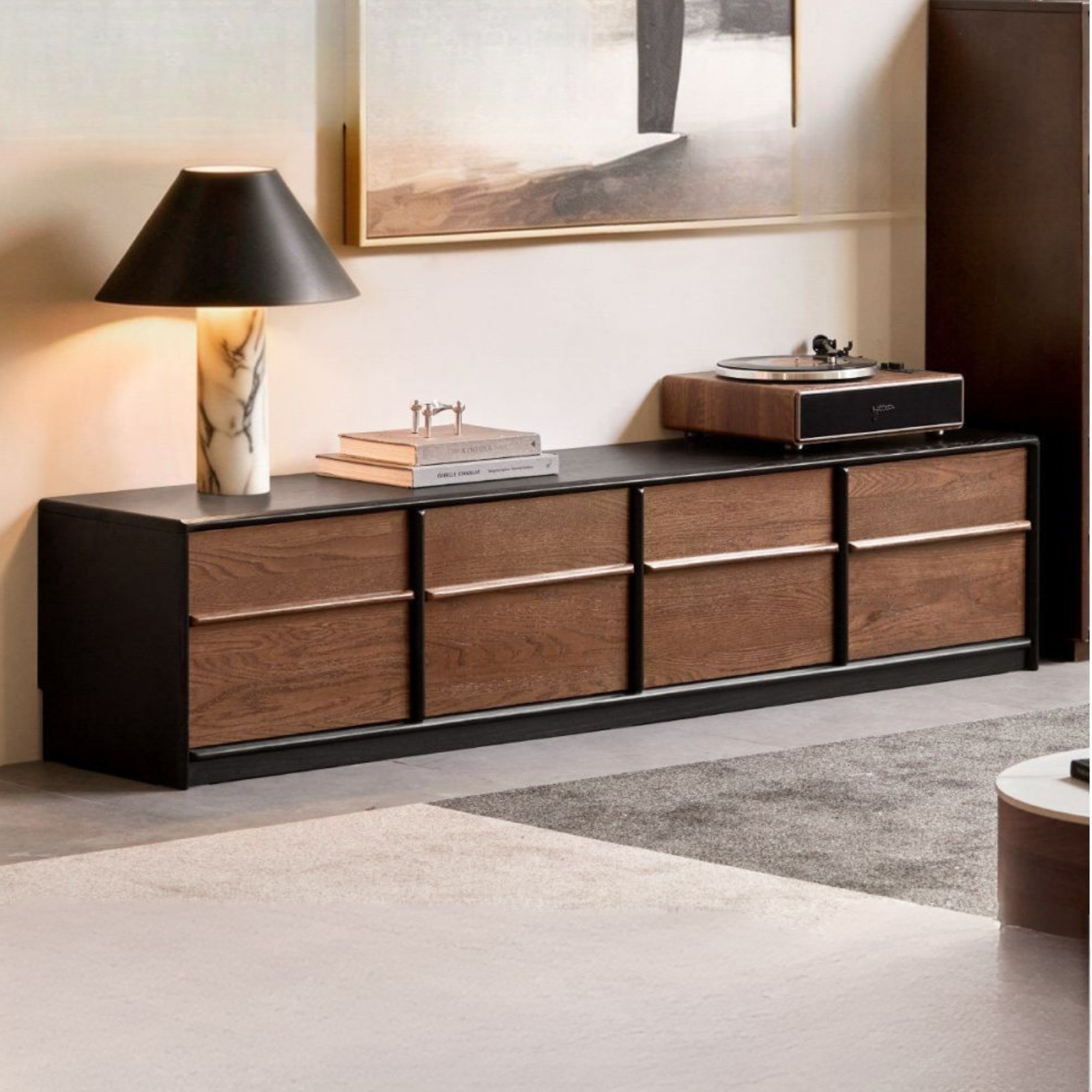 Oak Solid Wood Floor Standing TV Cabinet with Italian-Inspired Skeleton Line