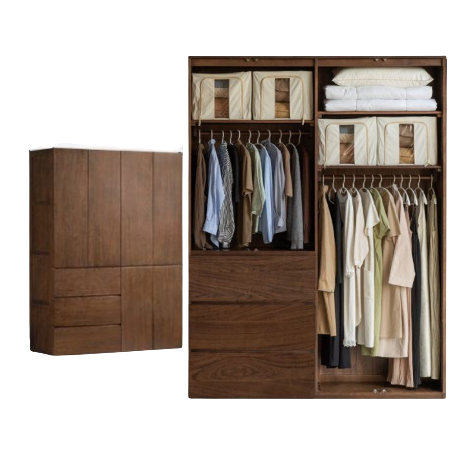 Black Walnut Solid Wood Wardrobe with Italian Style and Storage Cabinet
