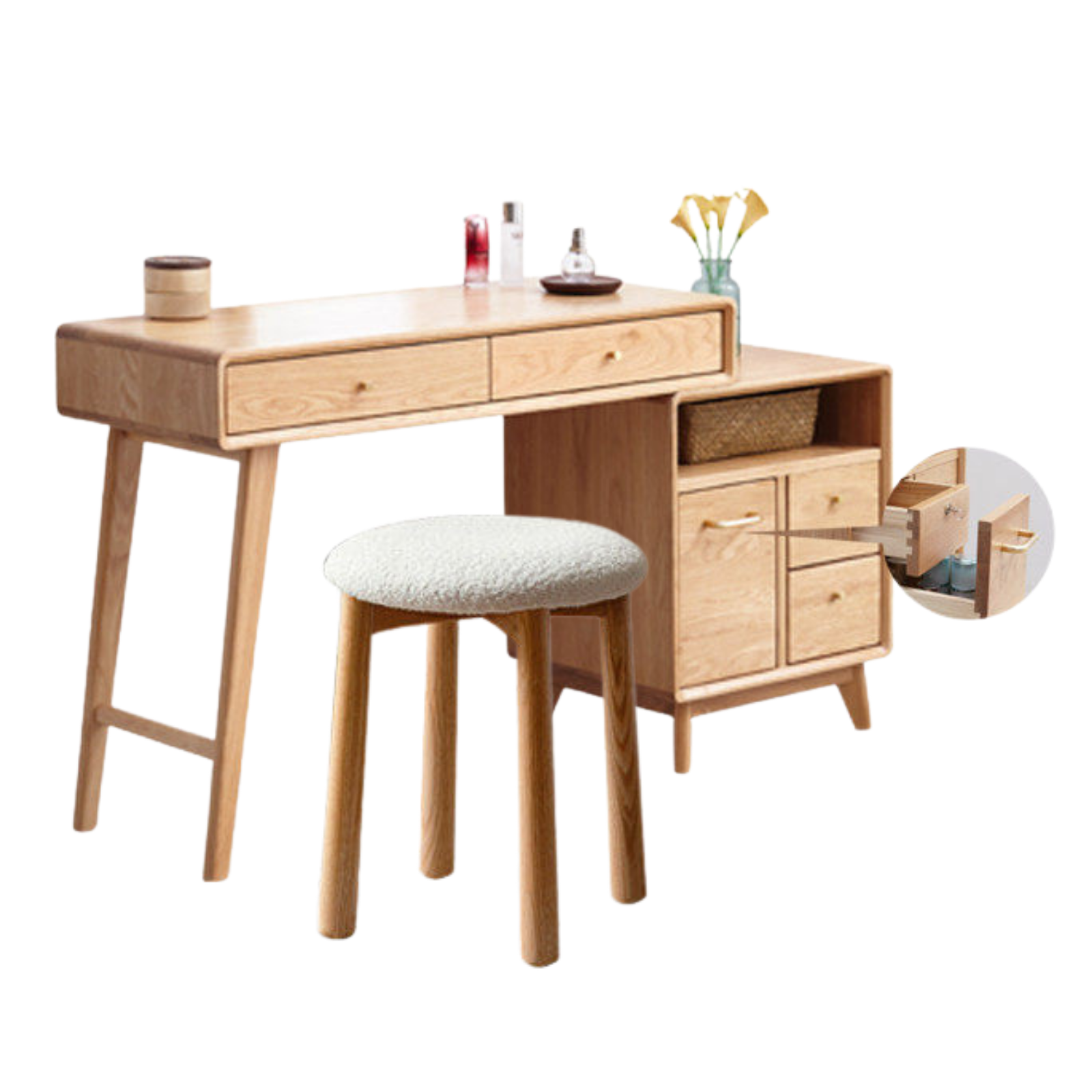 Oak Solid Wood Telescopic Vanity Table Cabinet.