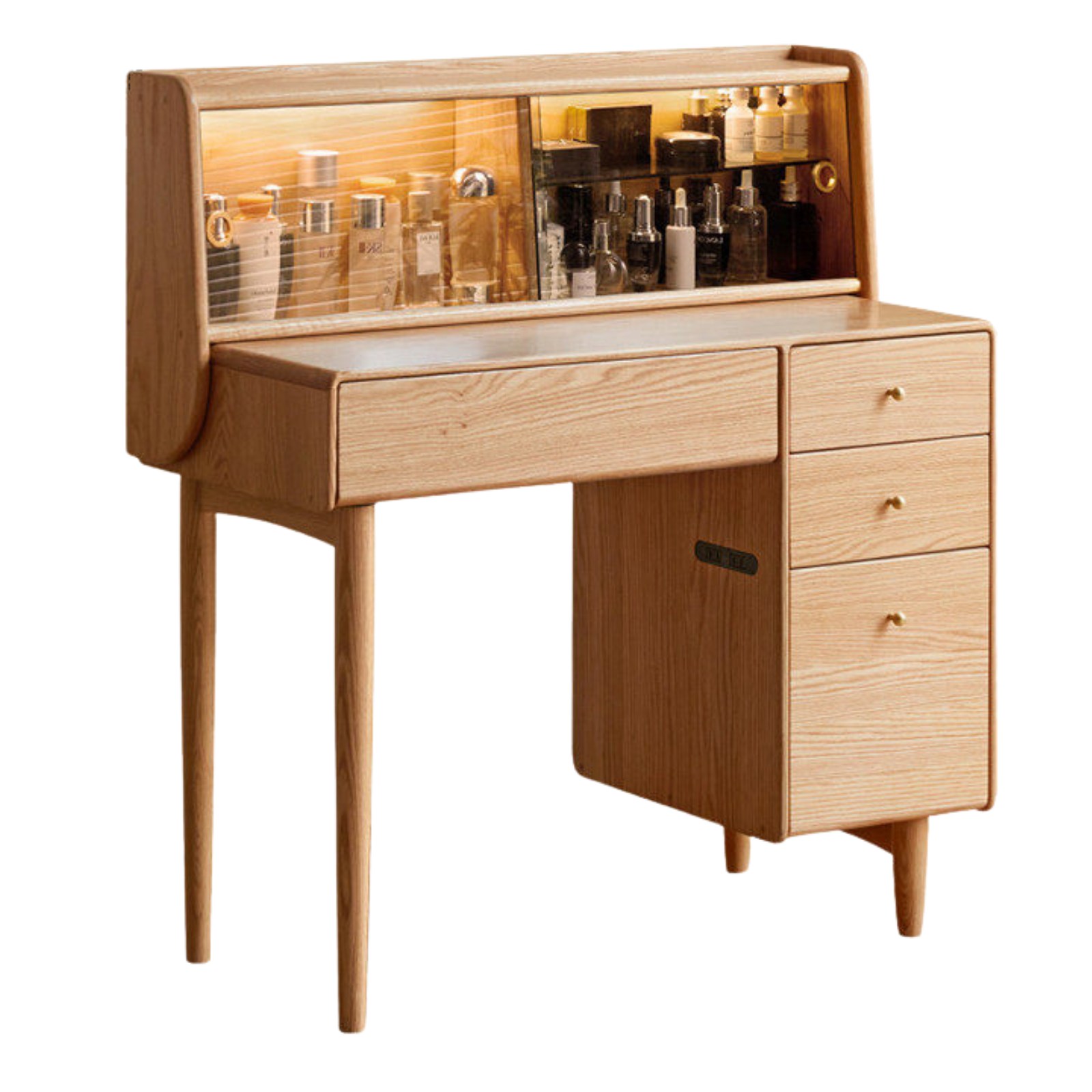 Oak Solid Wood Vanity Table Atmosphere With Lights.