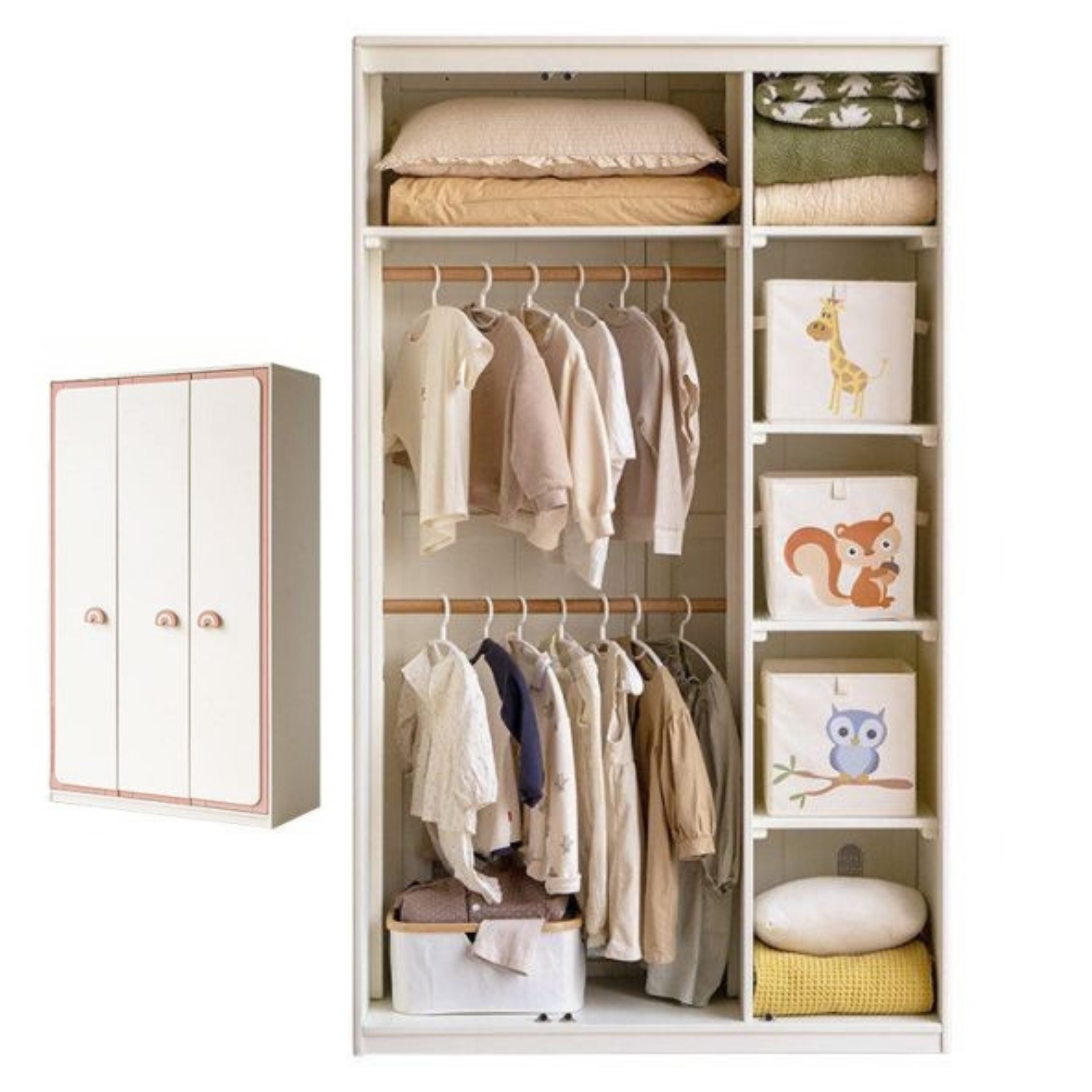 Solid RubberWood Kids Modular Wardrobe Closet with Multi-Size Storage Options