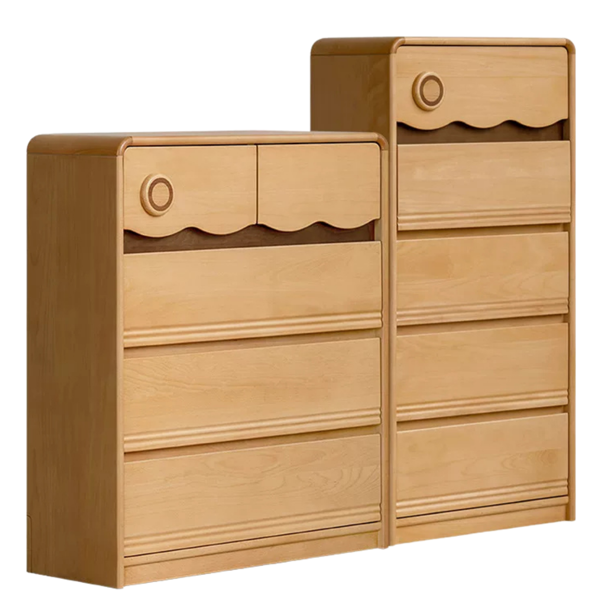 Beech Solid Wood, Solid RubberWood Scalloped Kids Dresser with Round Knobs
