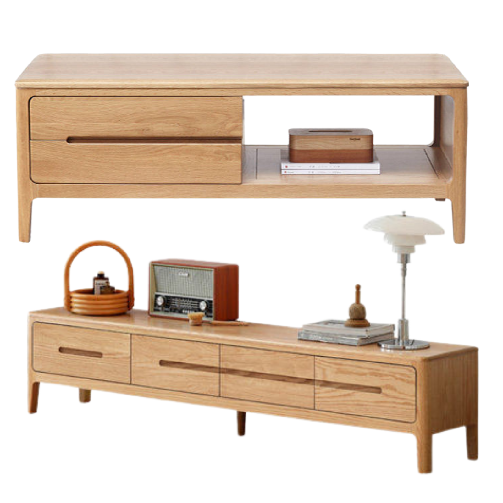 Oak, Solid Rubberwood Coffee Table Three Drawers