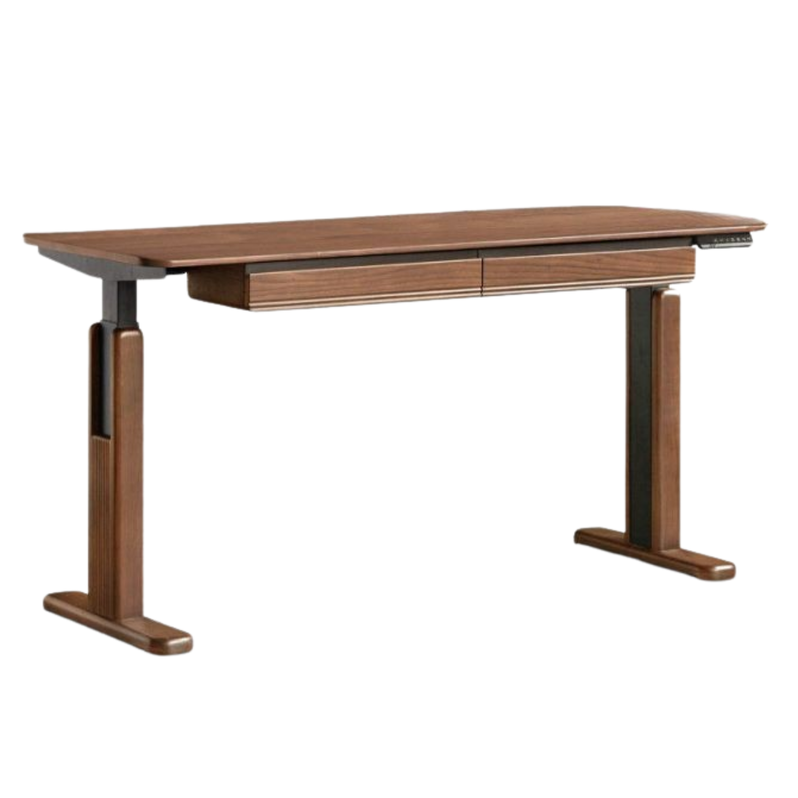 Black Walnut, White Ash Solid Wood Electric Height-Adjustable Standing Desk with Storage Drawers