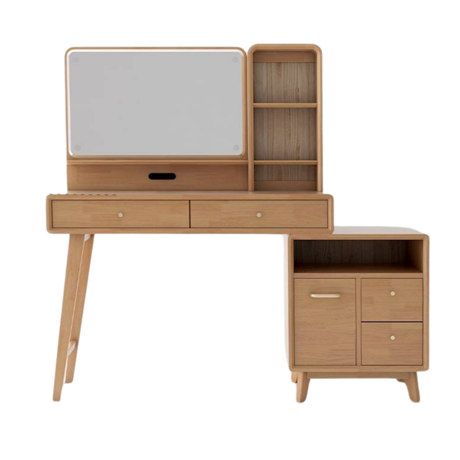 Oak, Rubberwood Solid Wood Vanity Table with Storage Cabinet