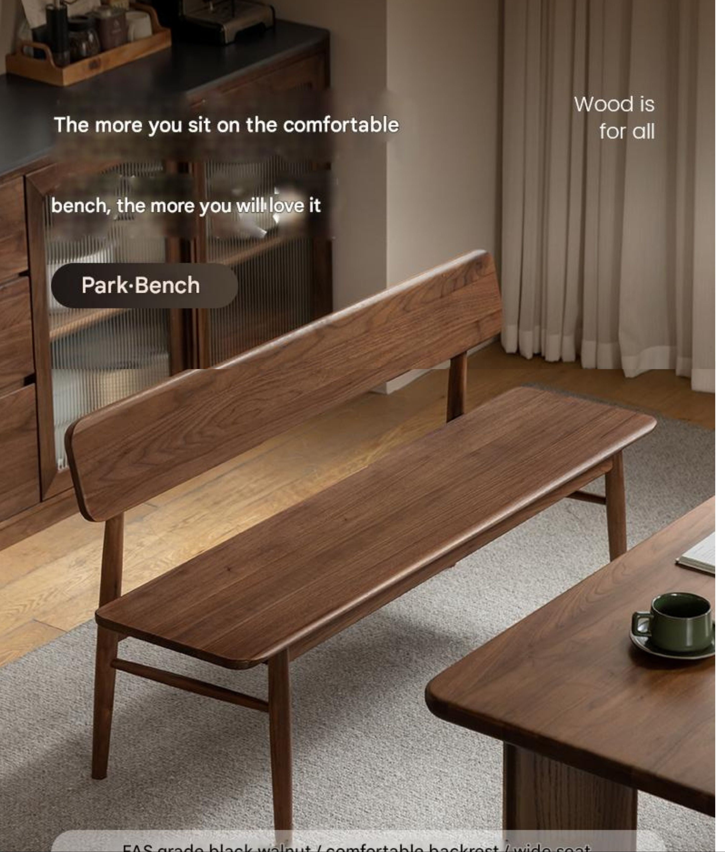Black Walnut Solid Wood Long Bench