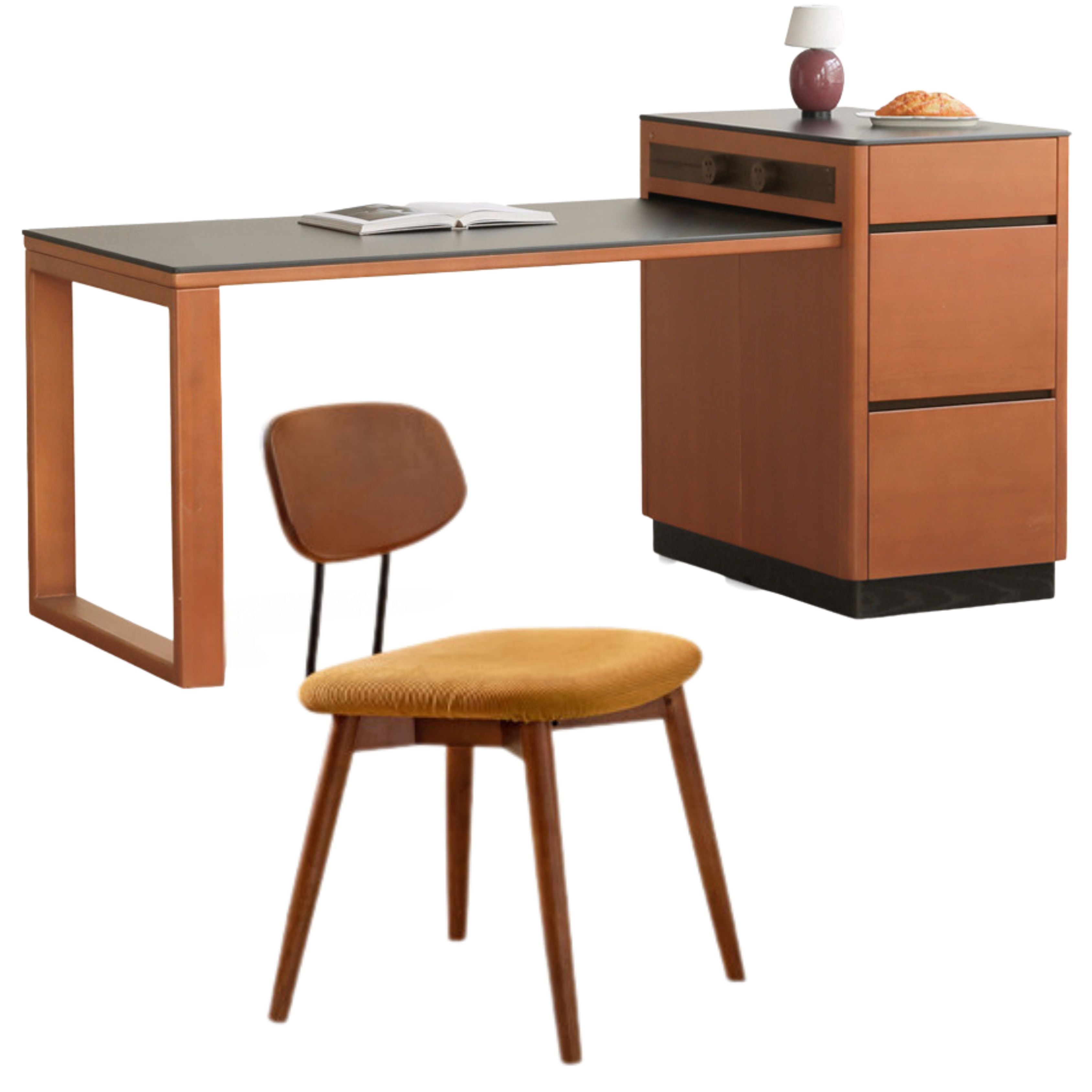 Poplar Solid Wood Island Retro Retractable Rock Plate Table Integrated