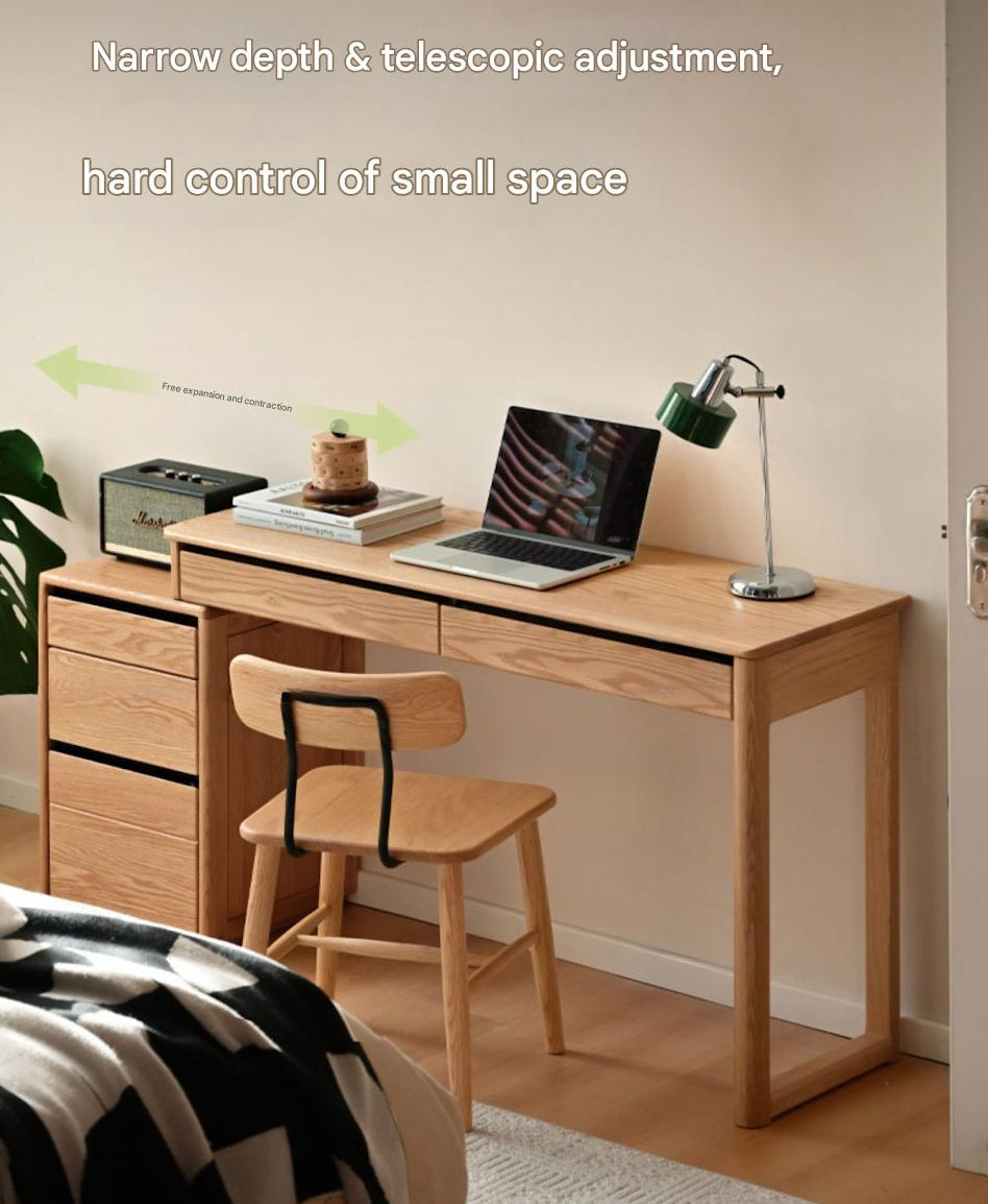 Oak Solid Wood Modern Computer Retractable Table