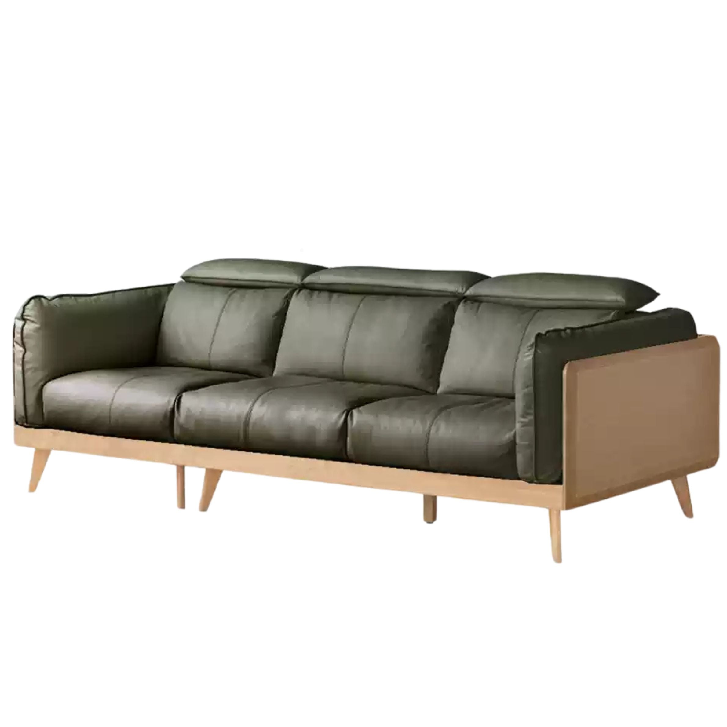 Ash Solid Wood high back Sofa genuine leather, fabric