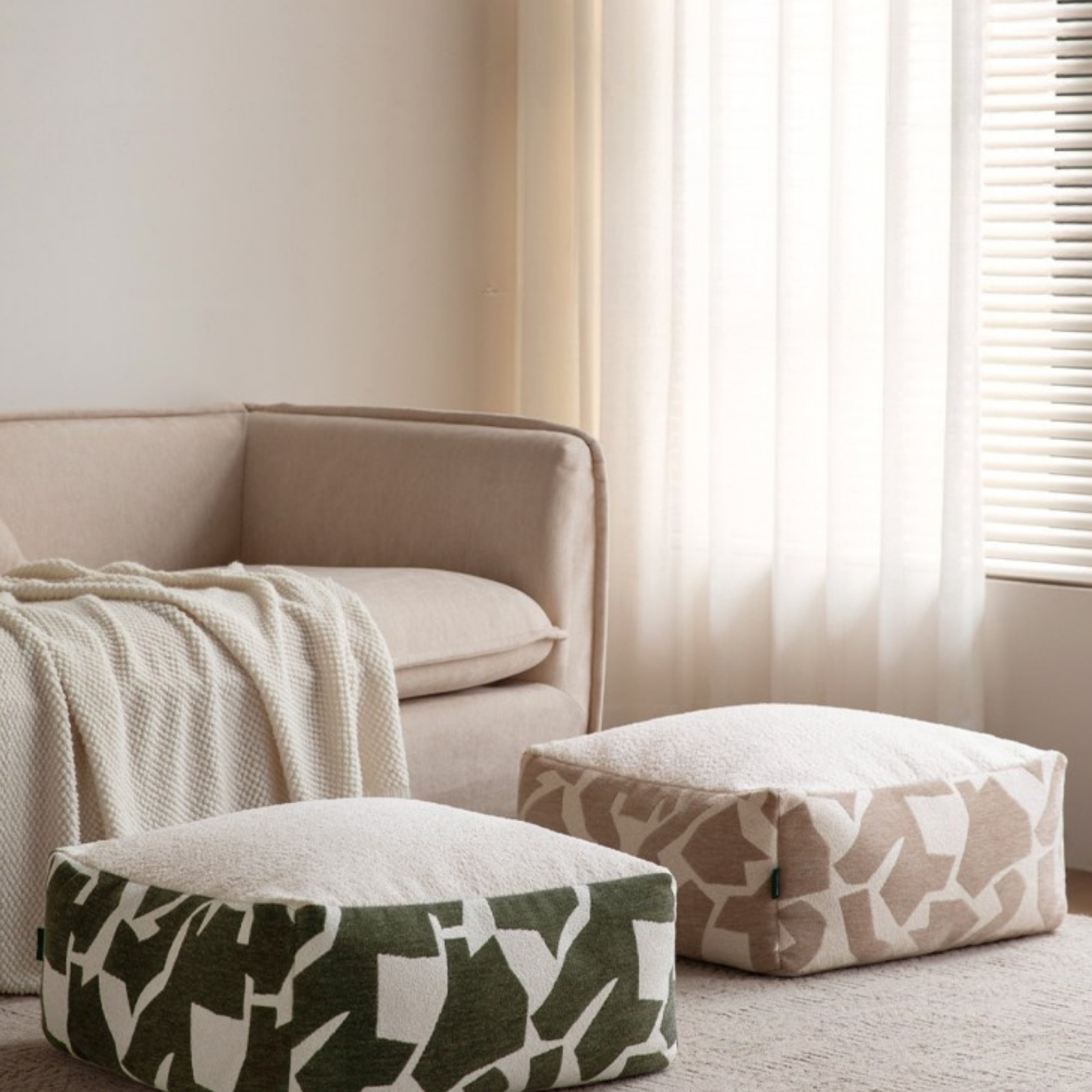 Simple Geometric Fabric Pouf with Washable, Detachable Cover