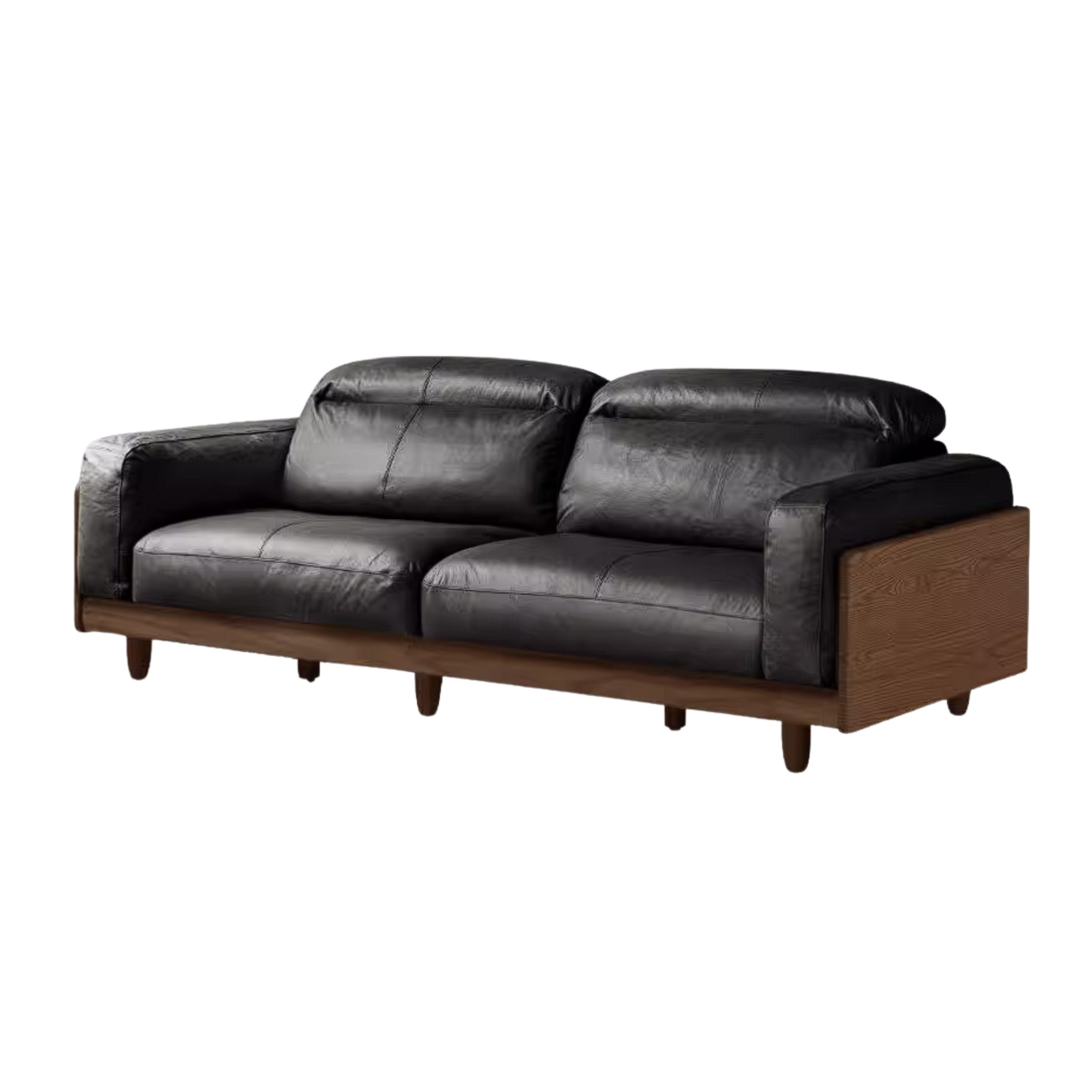 Ash Solid Wood Genuine leather Sofa with Solid Wood Frame and Adjustable Headrest
