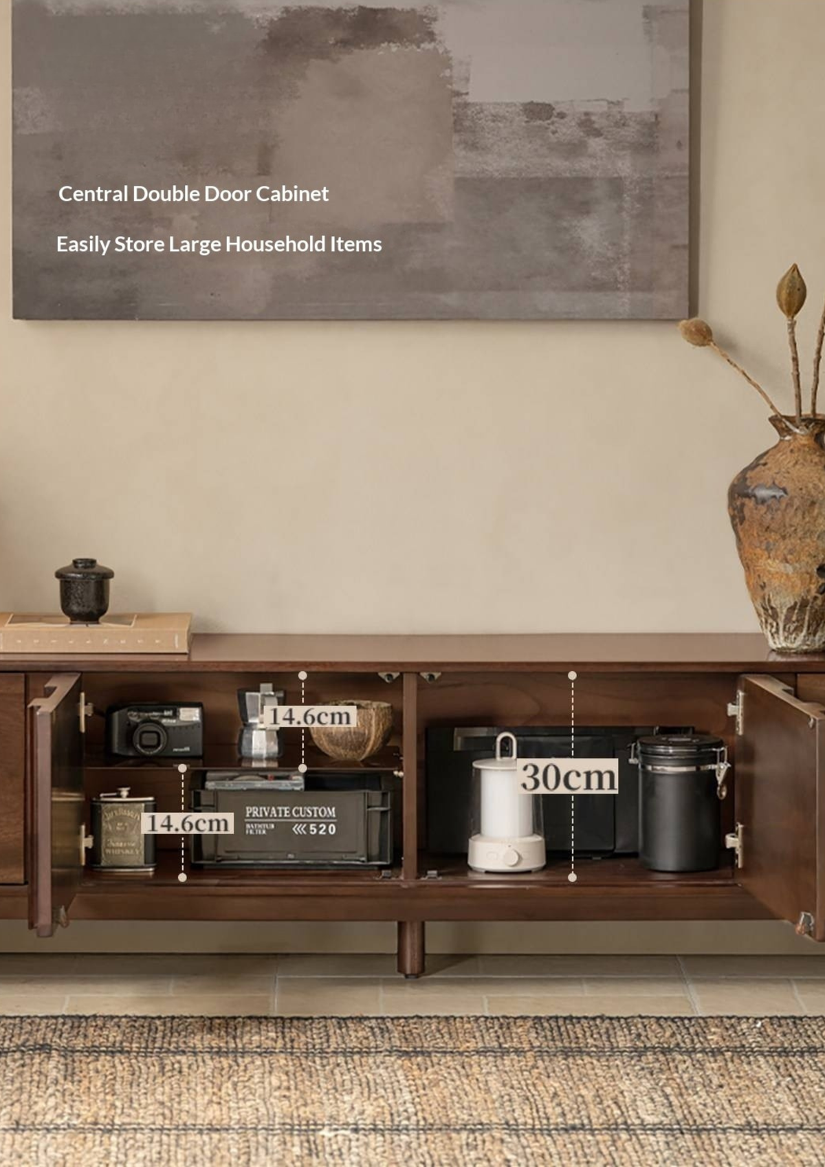 Sandalwood Solid Wood Fluted TV Console with Recessed Handles