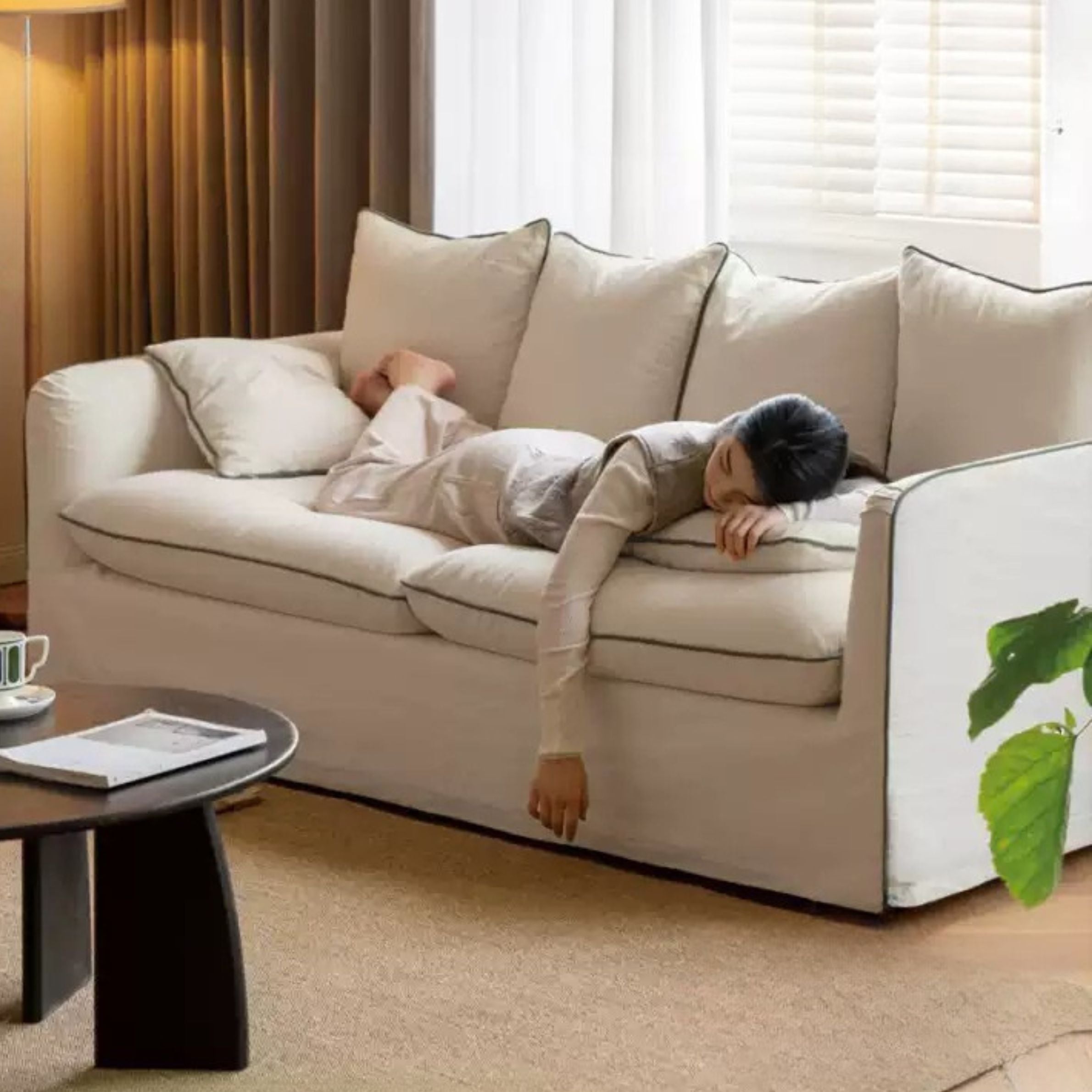 100%Cotton & Linen Sofa – Cream White Fabric