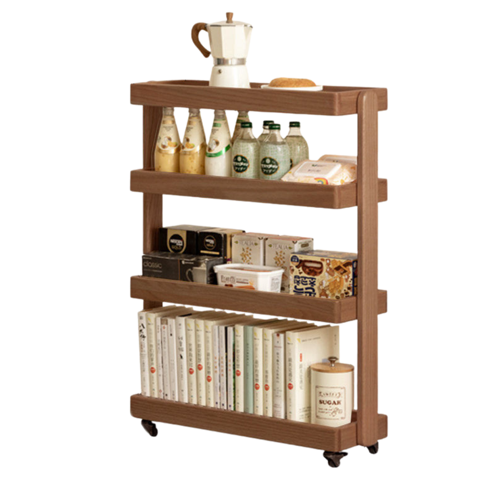 Oak Solid Wood Mobile Storage Rack Cart Ultra Narrow