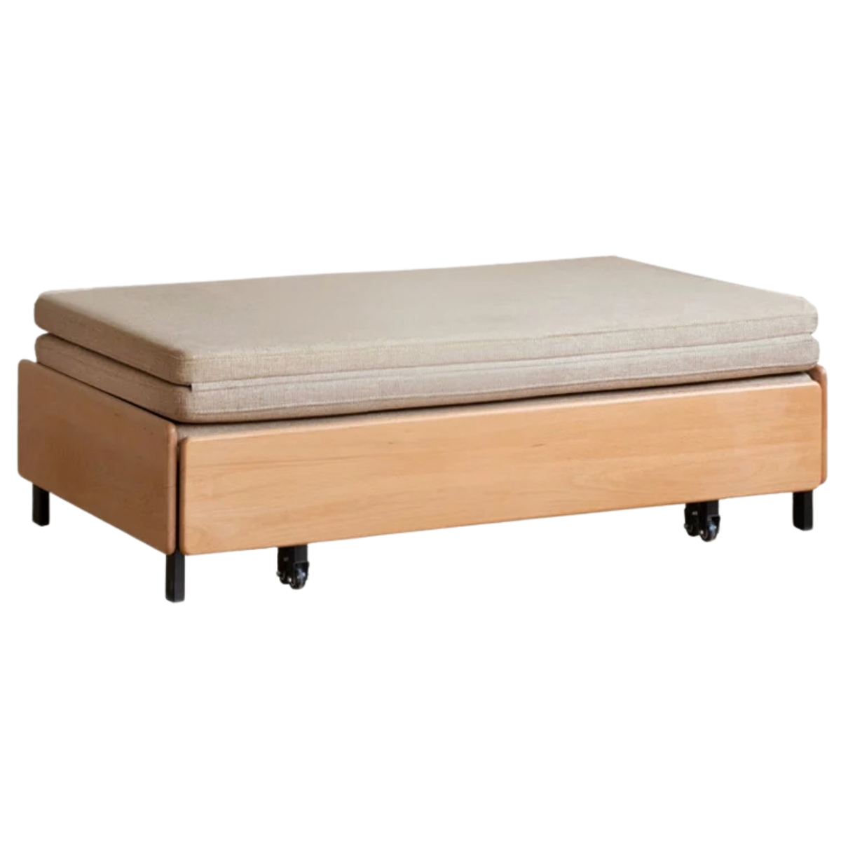 Oak Solid Wood Convertible Ottoman Sleeper Bed with Rolling Casters