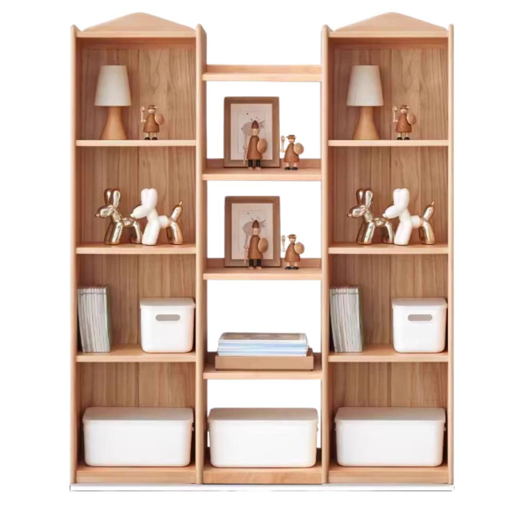 Beech Solid Wood Combination Bookshelf, Cabinet