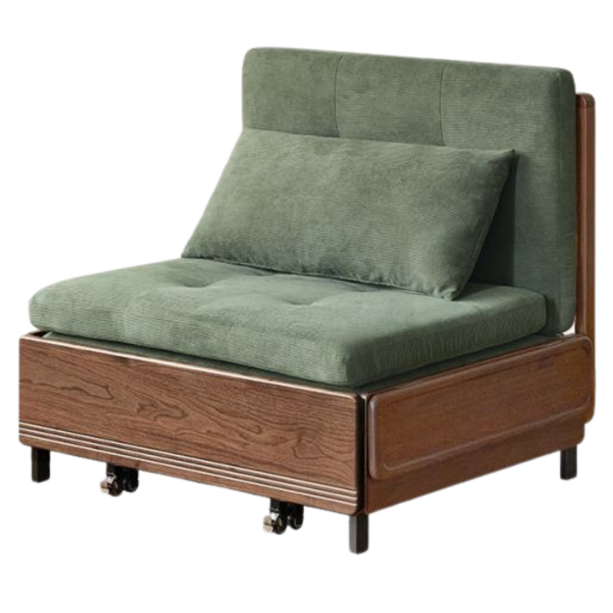 Black Walnut, Oak Solid Wood Sleeper Chair-sofa Bed with Attached Fold-Out Side Tray